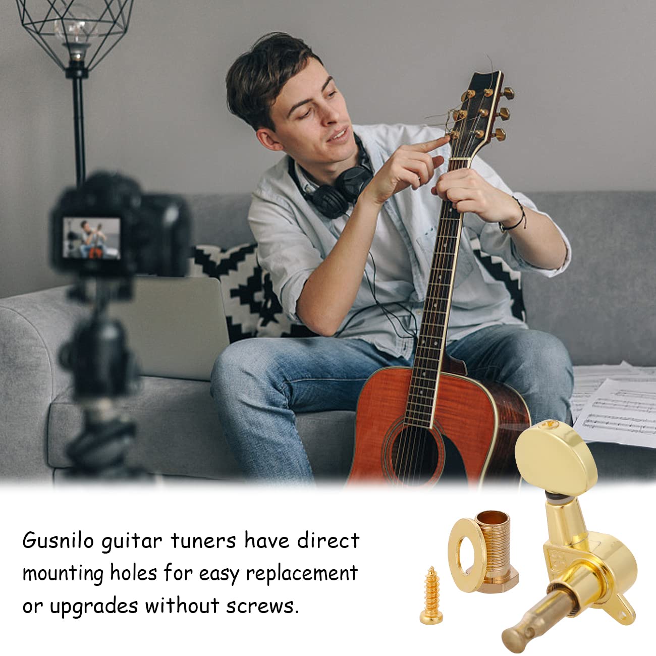 Gusnilo Guitar Tuning Pegs 6 Pcs 3L3R Acoustic Guitar Tuner Guitar Pegs Guitar Parts Guitar Machine Heads Knobs Guitar Replaceme