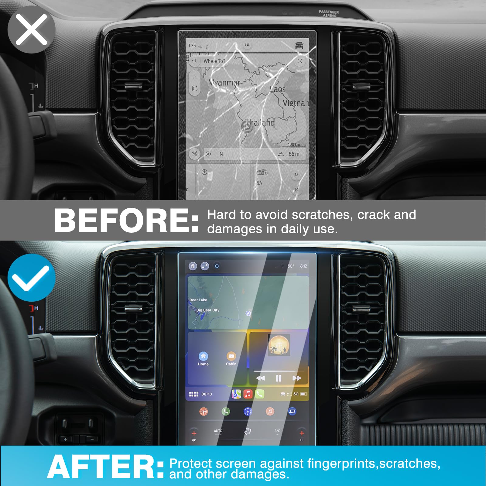 Karltys 2 Pack 10.1 Inch Screen Protector For Ford Ranger Xl/Xlt 2024 2025 (Not For Lariat/Raptor), Ranger Touchscreen Tempered Glass Protector Car Radio Screen Cover Anti Scratch Anti Glare