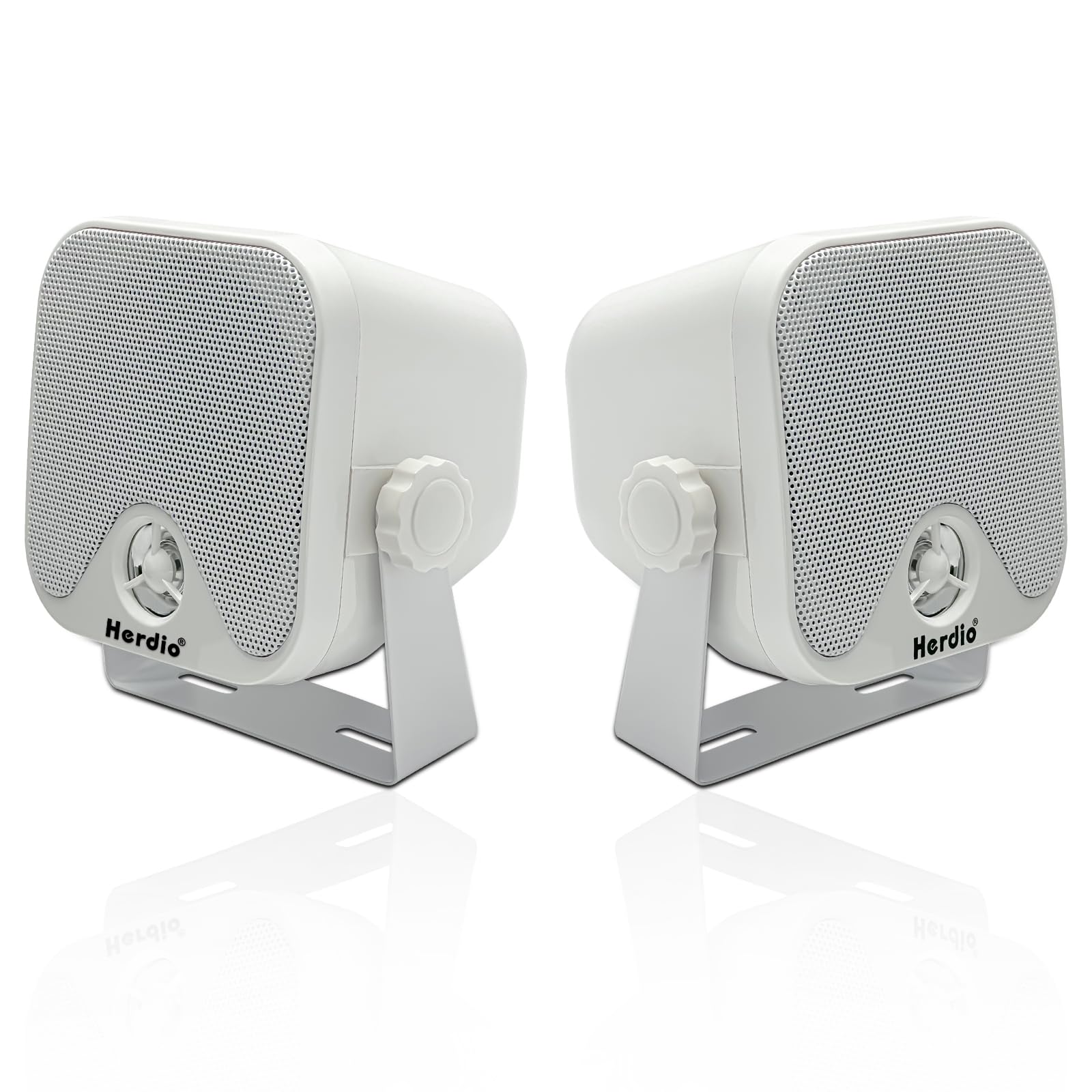 4'' Heavy Duty Waterproof Boat Marine Box Outdoor Speakers Surface Mounted For Skid Steer Atv Utv Rzr Golf Cart (White)