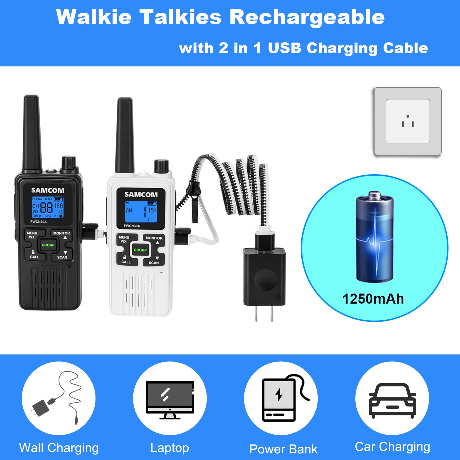 4 Long Range Walkie Talkies Rechargeable For Adults Samcom Noaa 2 Way Radios Walkie Talkies  Frs Two Way Radios With Earpiece Group Call Flashlight Vox Scan Noaa Weather Alert And Usb Charger Battery