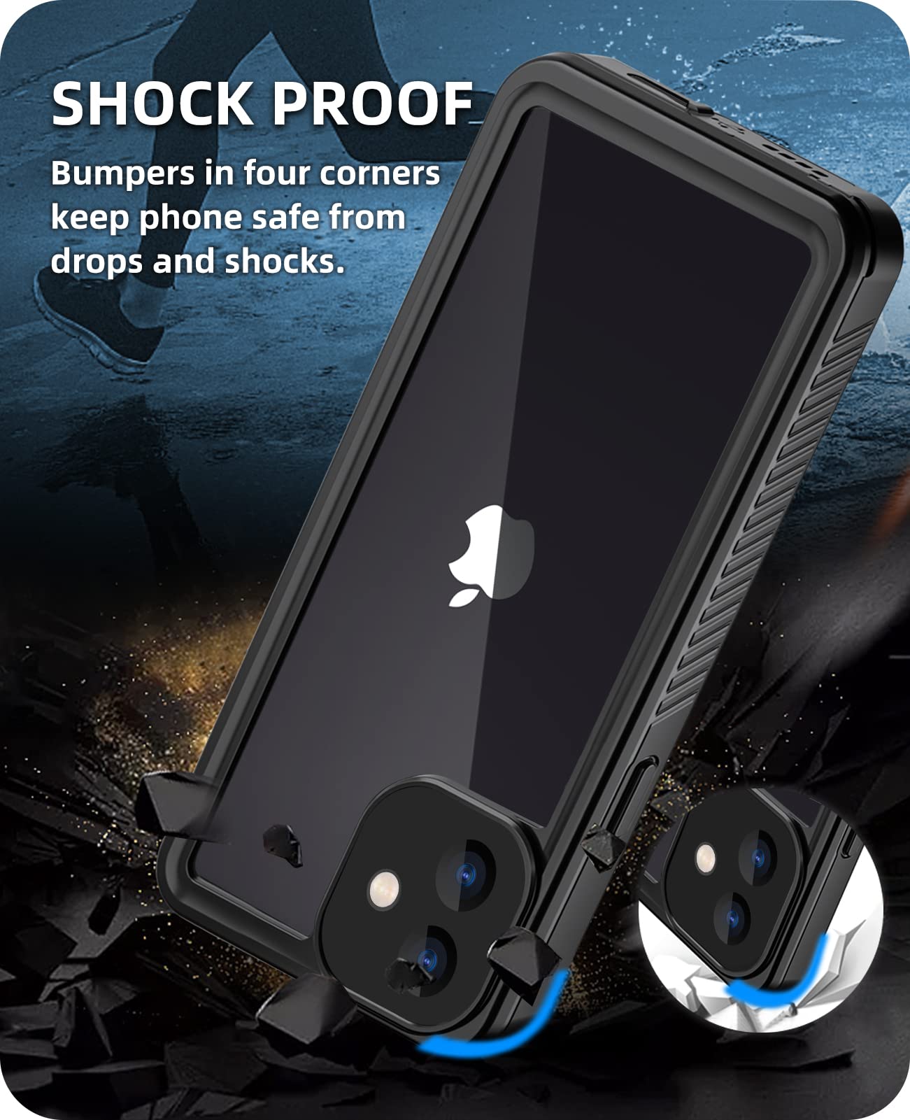 Wifort For Iphone 12 Waterproof Case - [Certified Water Proof & Military Protection] With [Built-In Screen Protector], Full Body