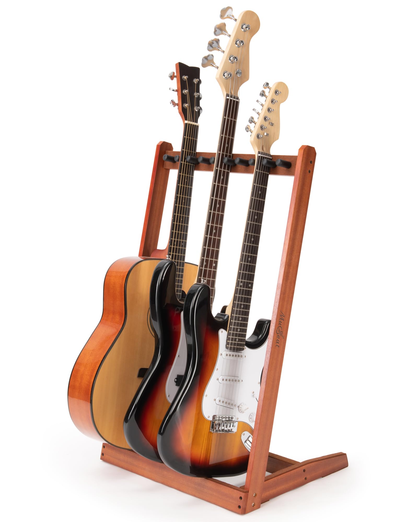 Musbeat Multiple Guitar Stand, Mahogany Wood Multi Guitar Stand for 3 Acoustic, 5 Electric or 5 Bass, Hardwood Instrument Rack f