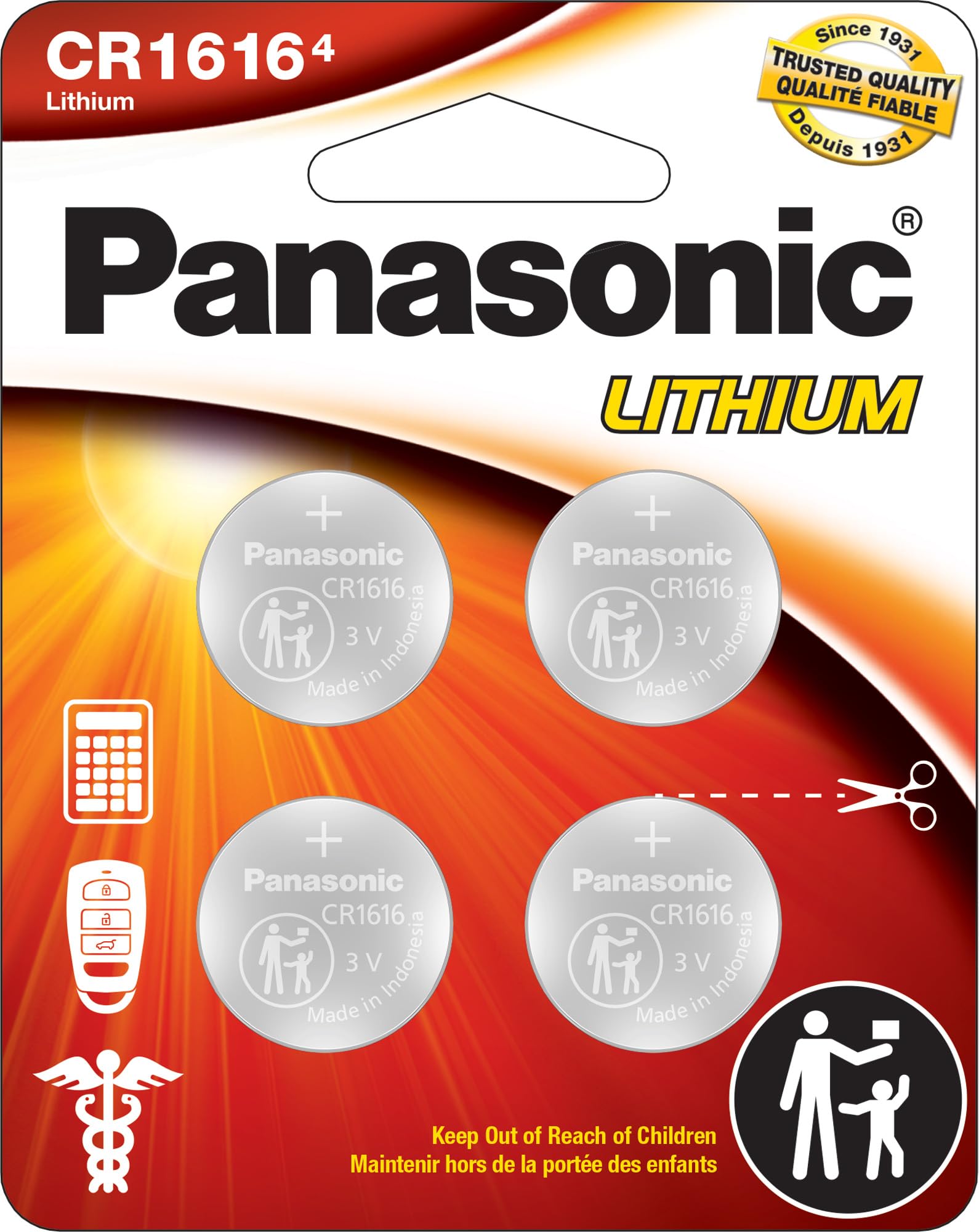 Panasonic Cr1616 3.0 Volt Long Lasting Lithium Coin Cell Batteries In Child Resistant, Standards Based Packaging, 4 Battery Pack