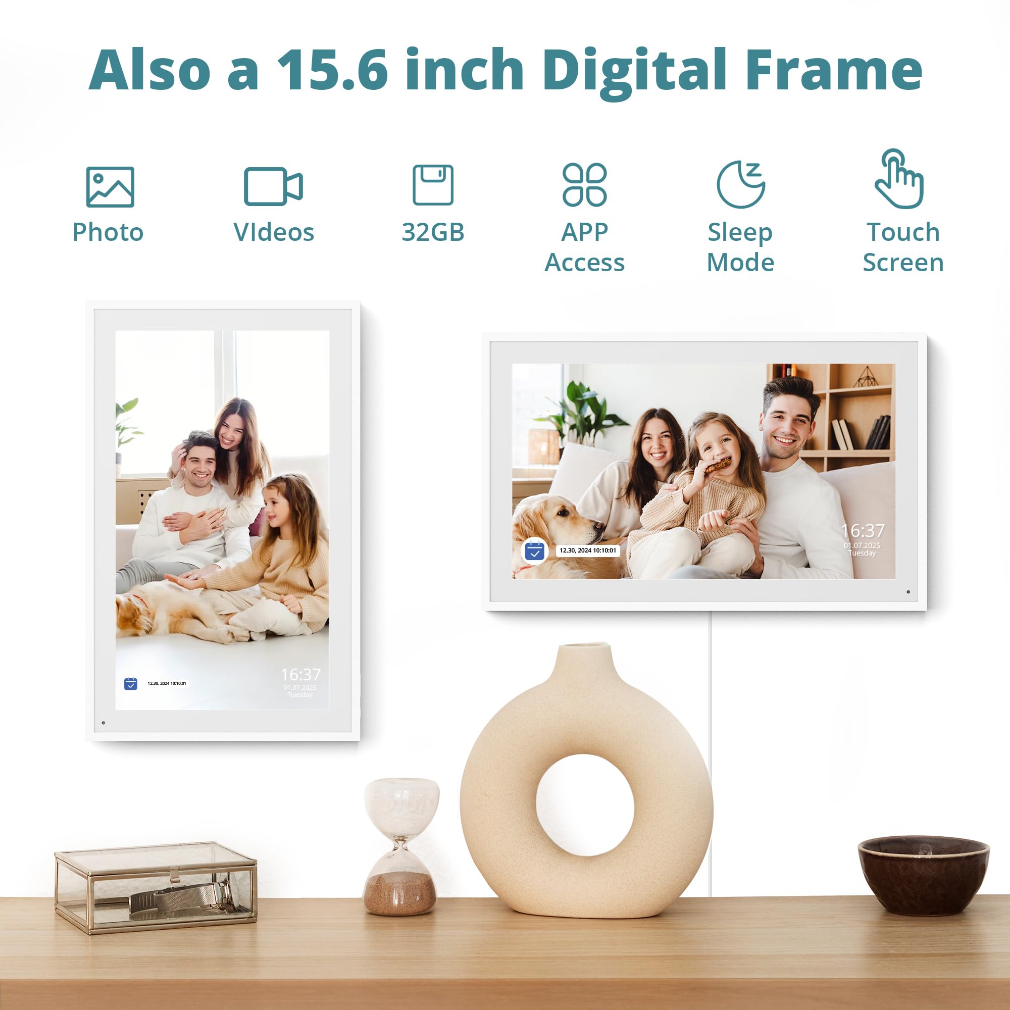 Digital Calendar 15.6-Inch Smart Chore Chart, Home Electronic Wall/Tabletop Calendar With Interactive Display/Touch Screen For F