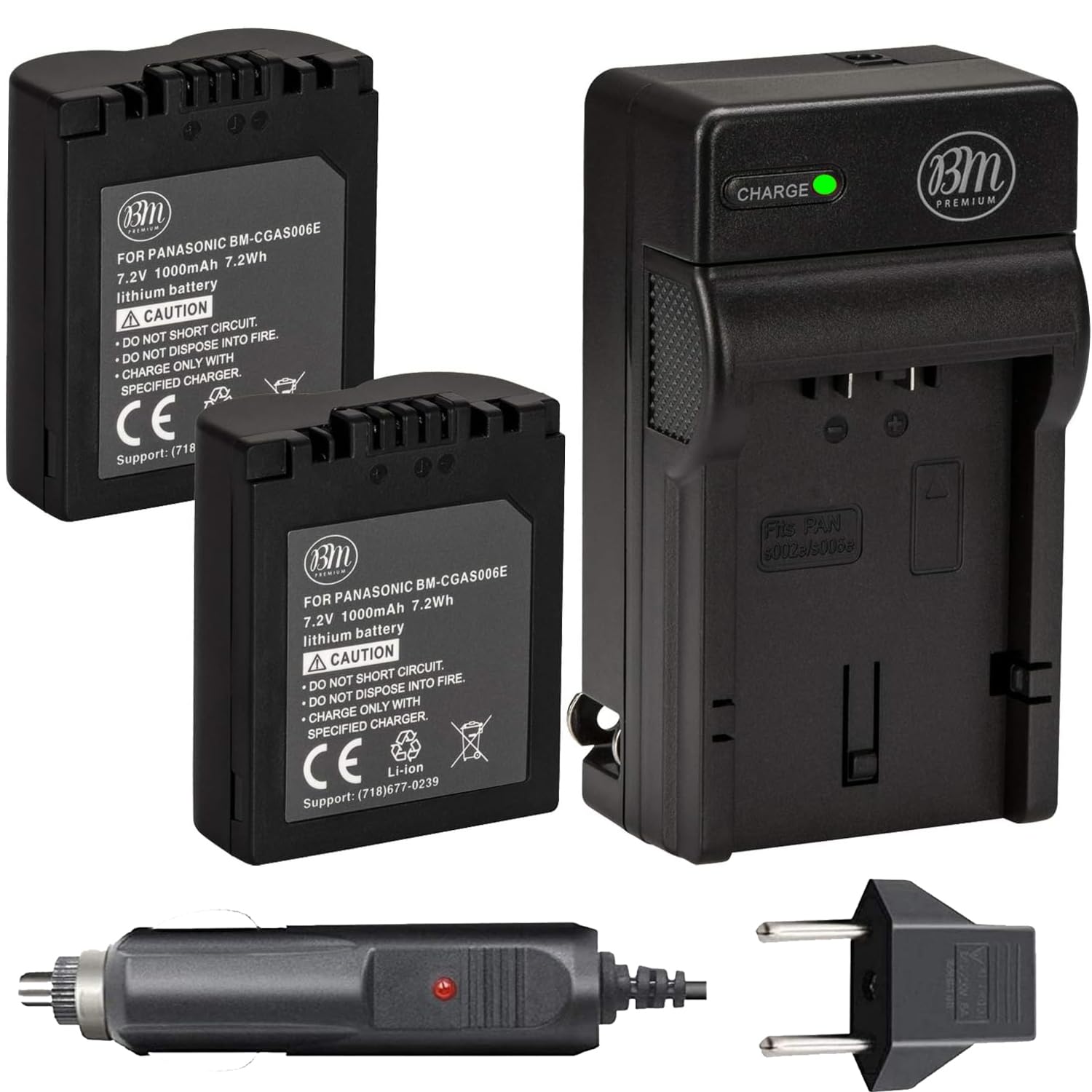 BM Premium Pack of 2 CGA S006 Batteries and Battery Charger for Panasonic Lumix DMC FZ7, DMC FZ8, DMC FZ18, DMC FZ28, DMC FZ30, DMC FZ35, DMC FZ38, DMC FZ50 Digital Camera