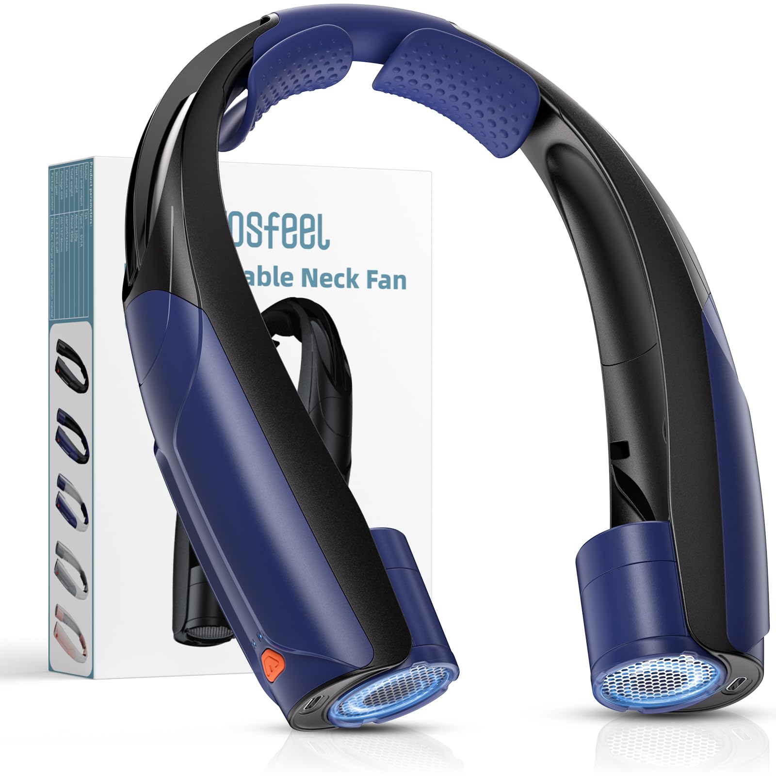 VOSFEEL Outdoor Neck Fan 8000RPM Hurricane Wind, Portable Personal Fan Rechargeable, Battery 20H, 6 Adjustable Cooling Speeds, 3