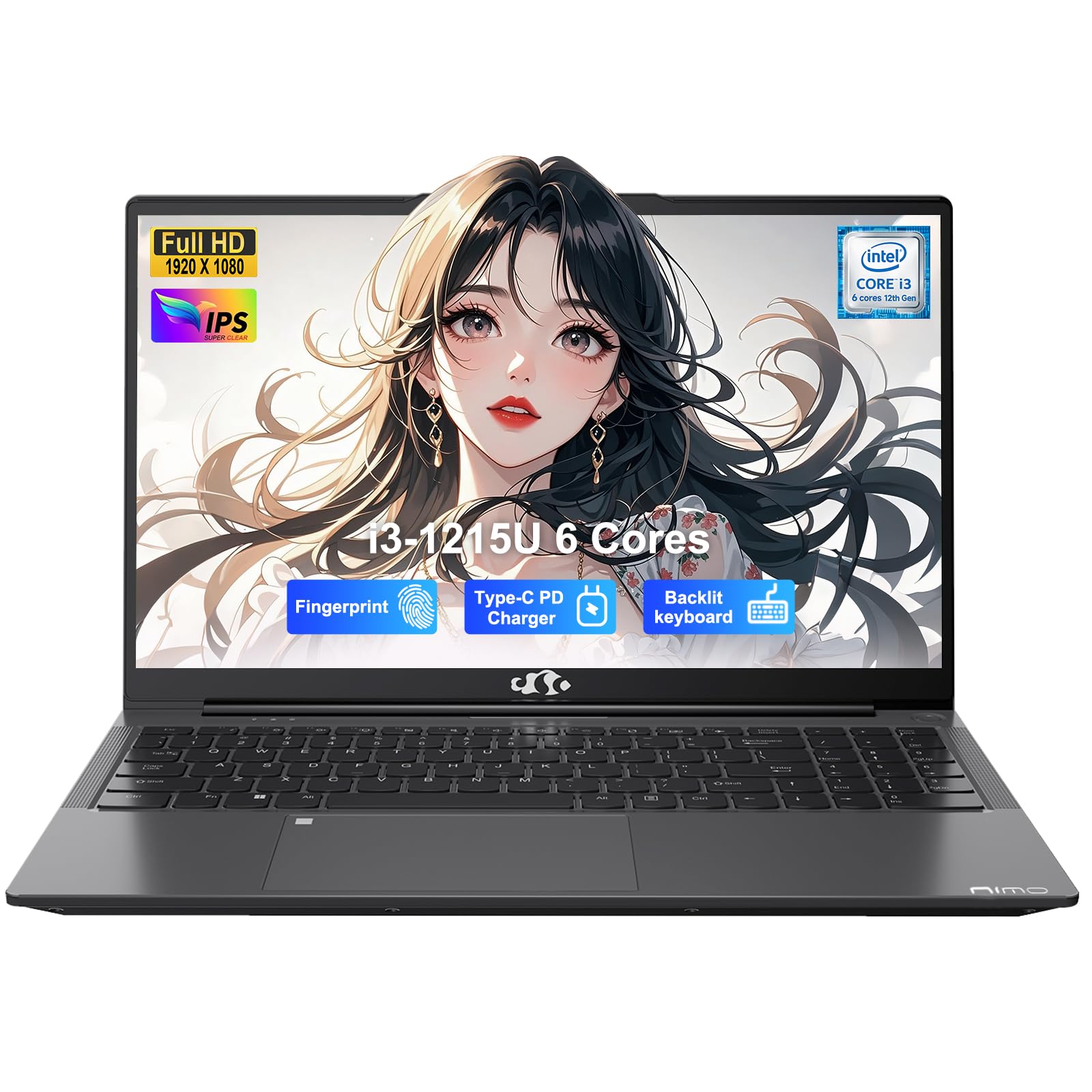 NIMO 15.6 IPS FHD-Student-Laptop, Intel 6 Cores I3-1215U (Up to 4.4GHz, Beats R5 7520U) 8GB RAM 128GB SSDComputer with 65W Type 