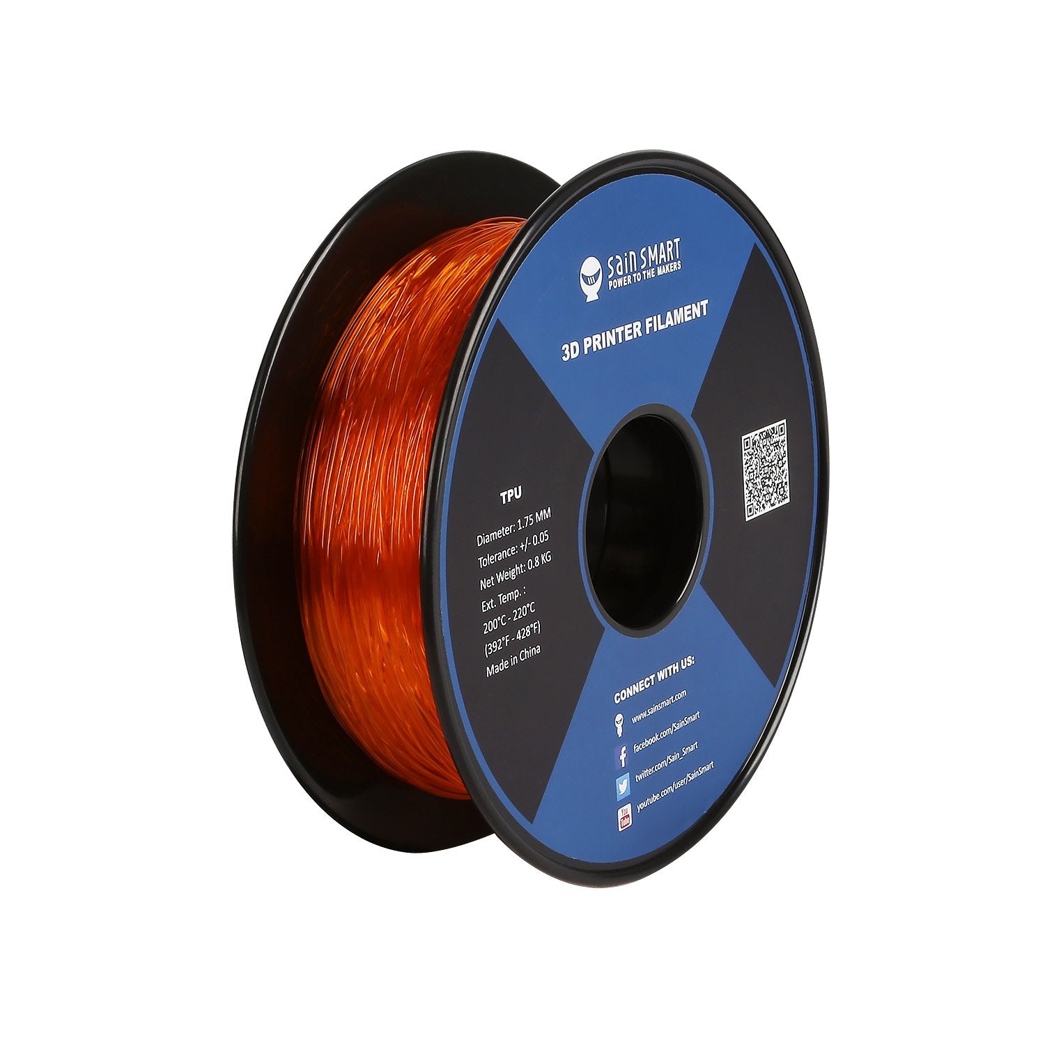 Sainsmart   101 90 162 Orange Flexible Tpu 3D Printing Filament, 175 Mm, 08 Kg, Dimensional Accuracy   005 Mm