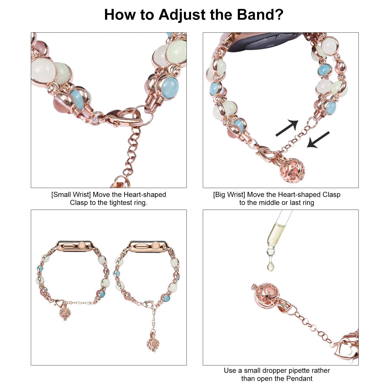 Tilon For Apple Watch Band 38Mm 40Mm Series 5/4/3/2/1, Adjustable Wristband Handmade Night Luminous Pearl Iwatch Bracelet With E