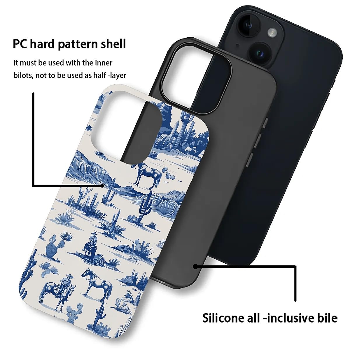 Fkbrcl4U For Iphone 13/14 Case, Hybrid 2-Layer Silicone Protective Matte Case For Girl Women Western Cowboy Horse Cow Desert Cac