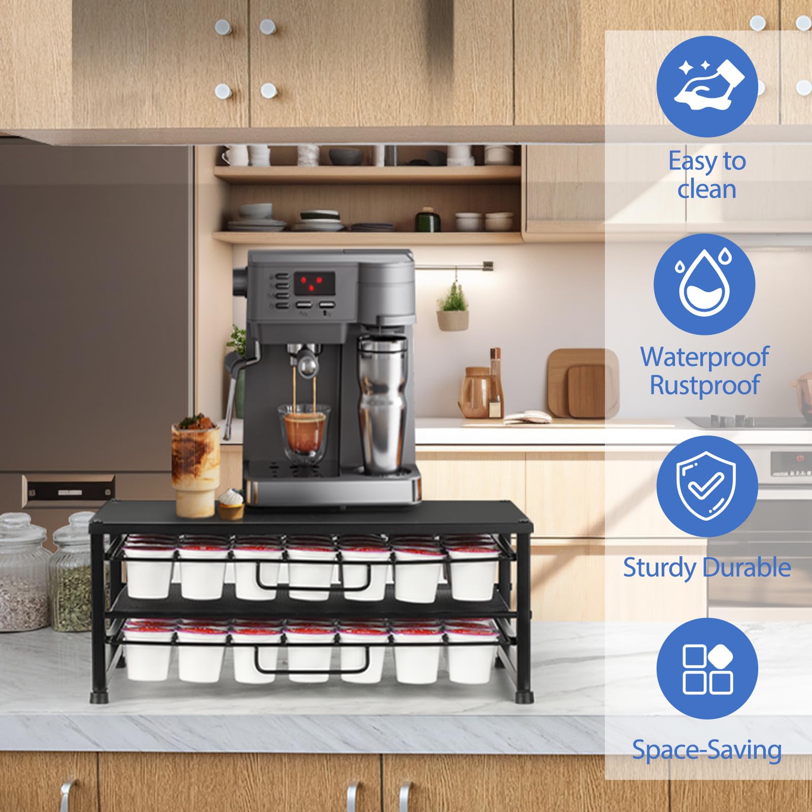 Ecolovi K Cup Holder Organizer For 70 Pods, 2 Tier Coffee Pod Holder For K Cup With 2 Sliding Storage Drawers, Coffee Station Ba