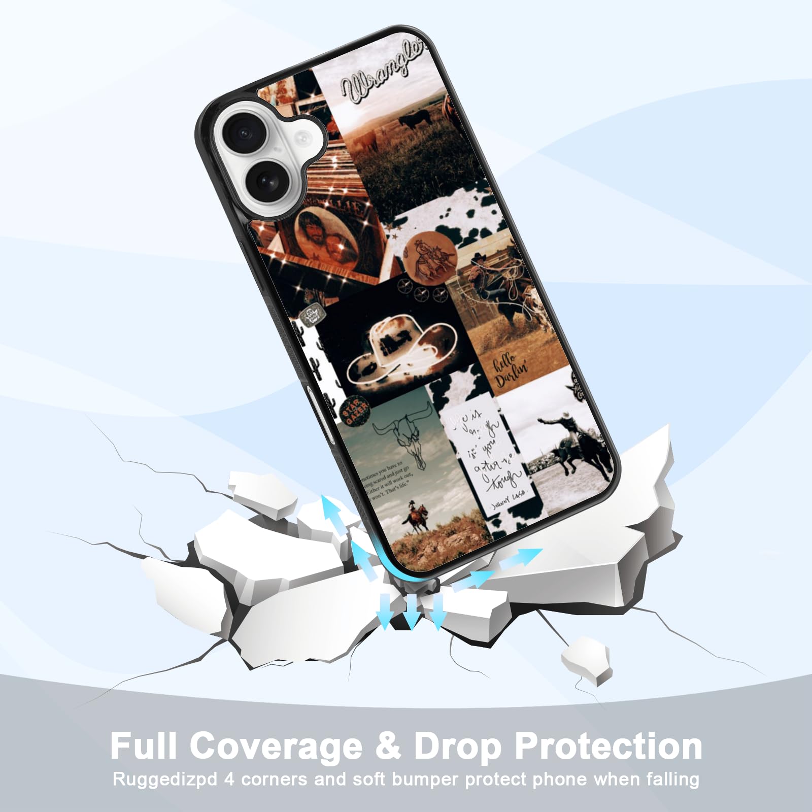 Onemiliayears Cool Cowboy Cowgirl Horse Phone Case, Hippie Western Iphone 16 Plus Case, Non-Slip Design, Soft Silica Gel Frame S