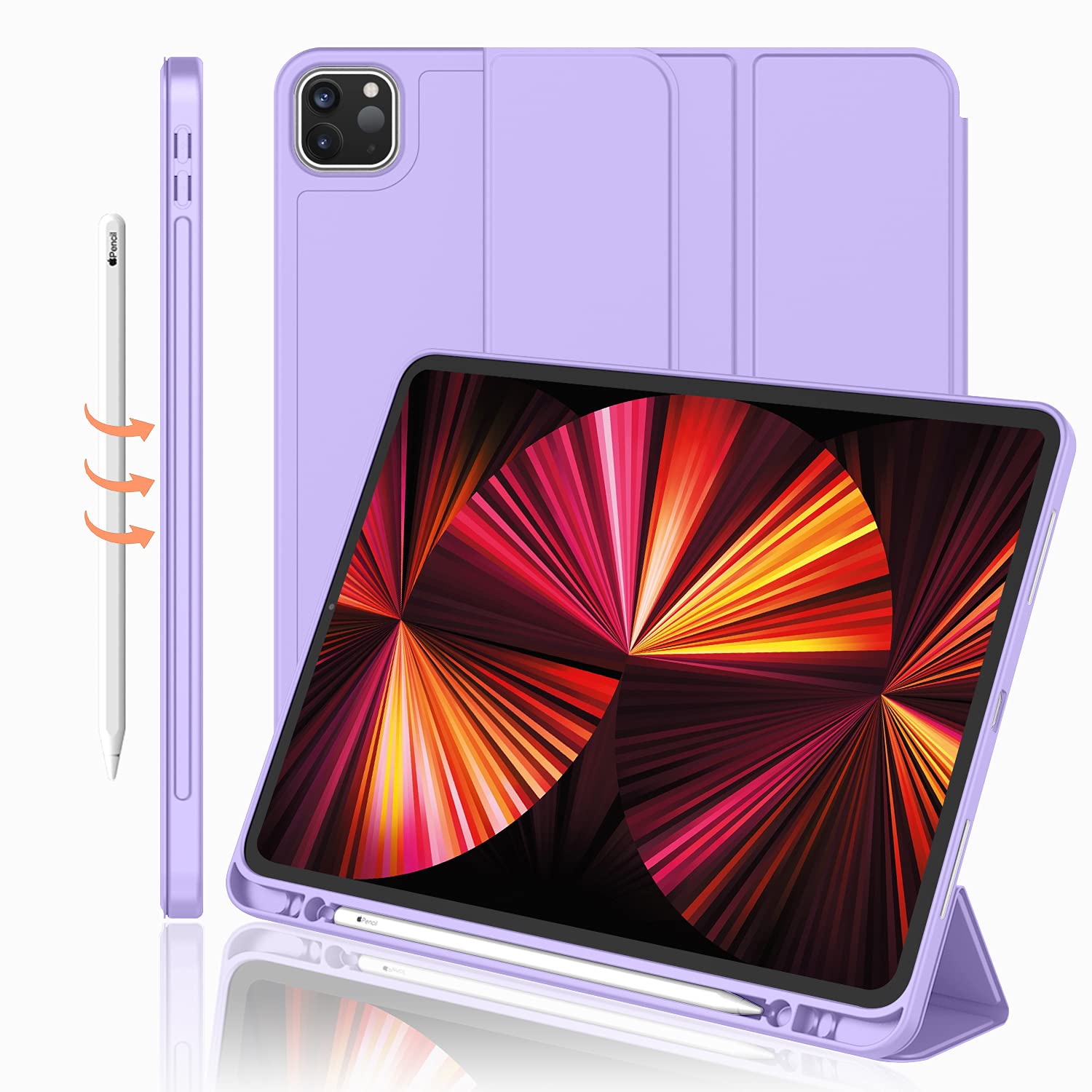 Imieet New Ipad Pro 11 Inch Case 2022(4Th Gen)/ 2021(3Rd Gen) With Pencil Holder [Support Ipad 2Nd Pencil Charging/Pair],Trifold Stand Smart Case With Soft Tpu Back,Auto Wake/Sleep(Clove Purple)