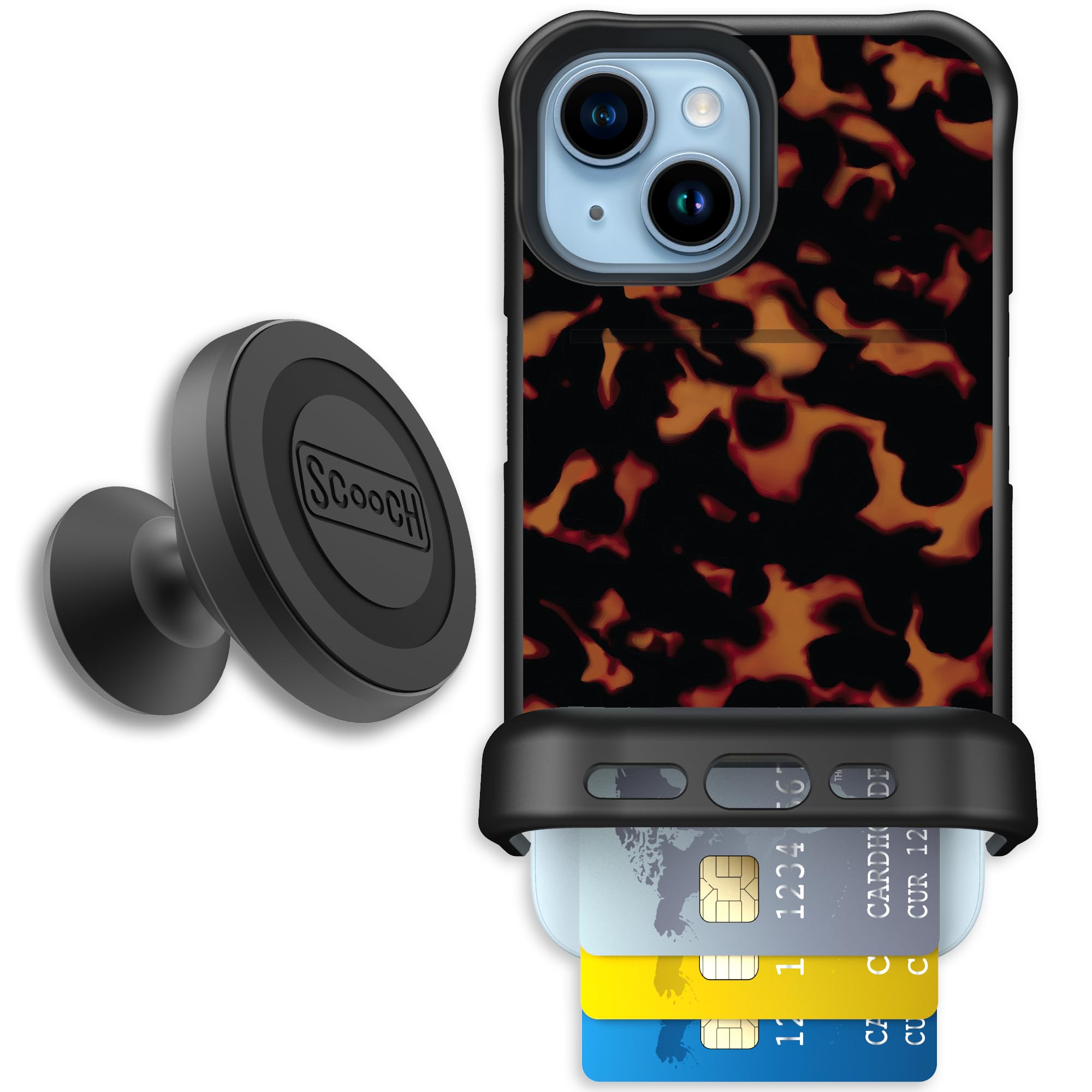 Scooch for iPhone 15 Case with Card Holder, Wingmate Wallet Case with Hidden Card Slot and RFID Protection, Starter Bundle with 