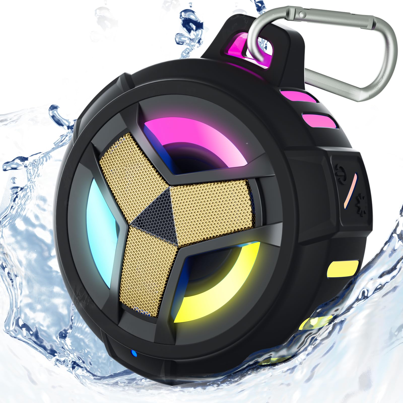 Eboda Waterproof Bluetooth Speaker, Shower Wireless Speaker, Ip67 Waterproof, Led Light, Floating, Portable Speakers For Travel, Pool, Beach, Kayak, Gifts For Men Black Golden Special Edition