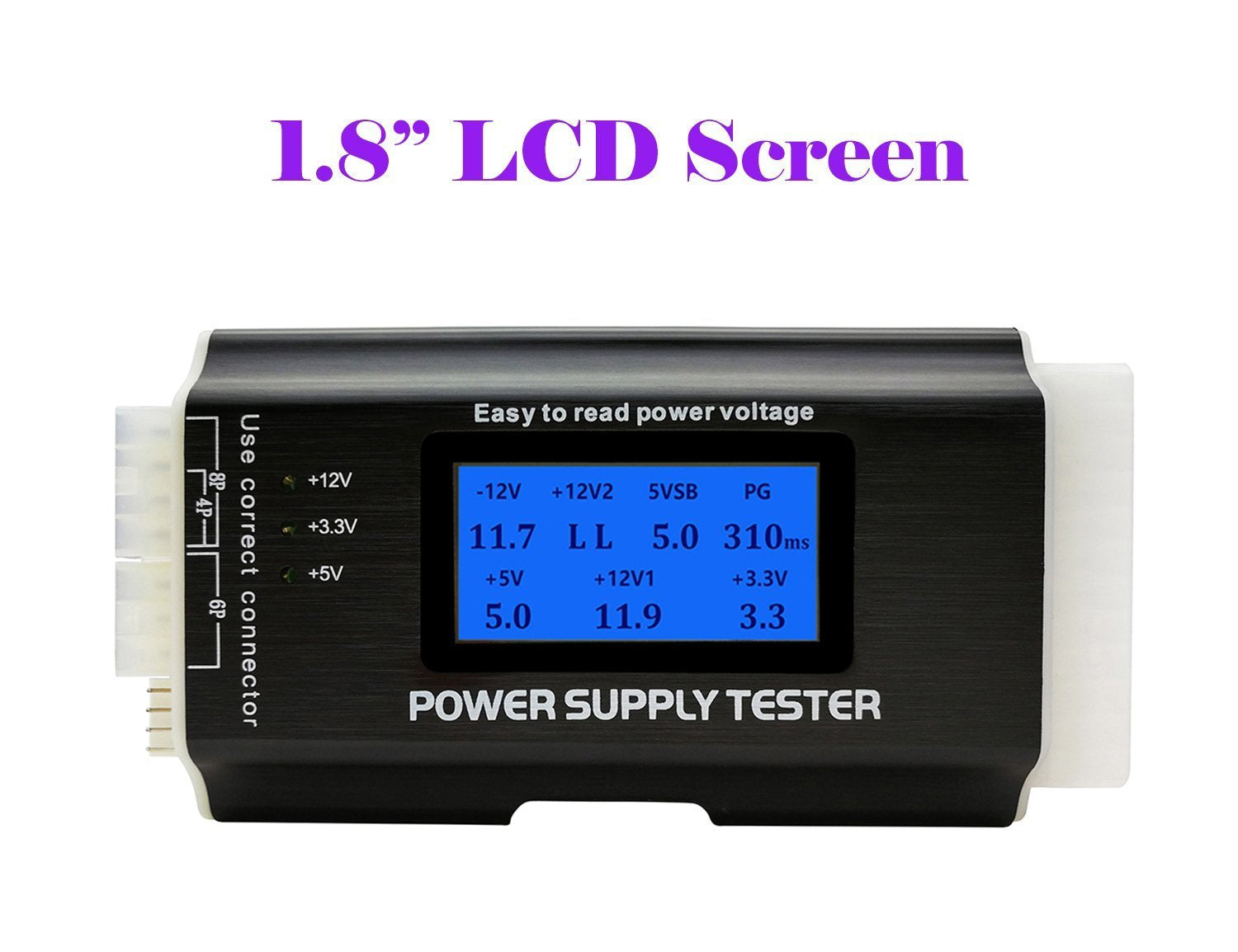 Computer Pc Power Supply Tester, Atx/Itx/Ide/Hdd/Sata/Byi Connectors Power Supply Tester, 1.8'' Lcd Screen (Aluminum Alloy Enclo