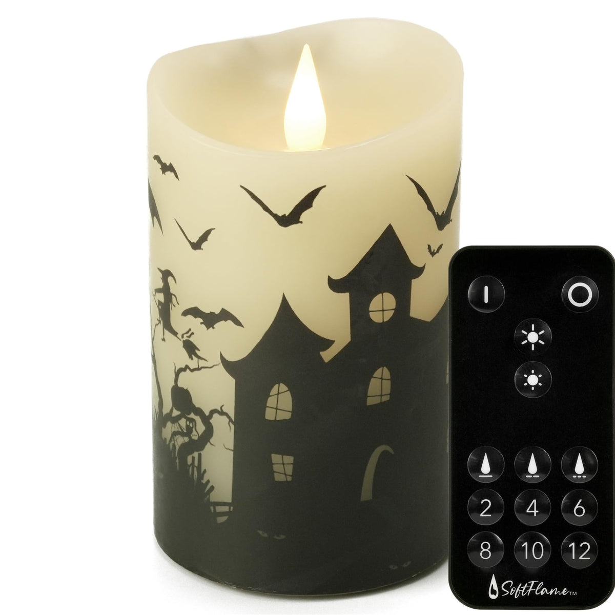 Softflame Halloween Flameless Led Candles With Remote Control, 3''X 5''Battery Operated Pillar Real Wax With Timer For Halloween