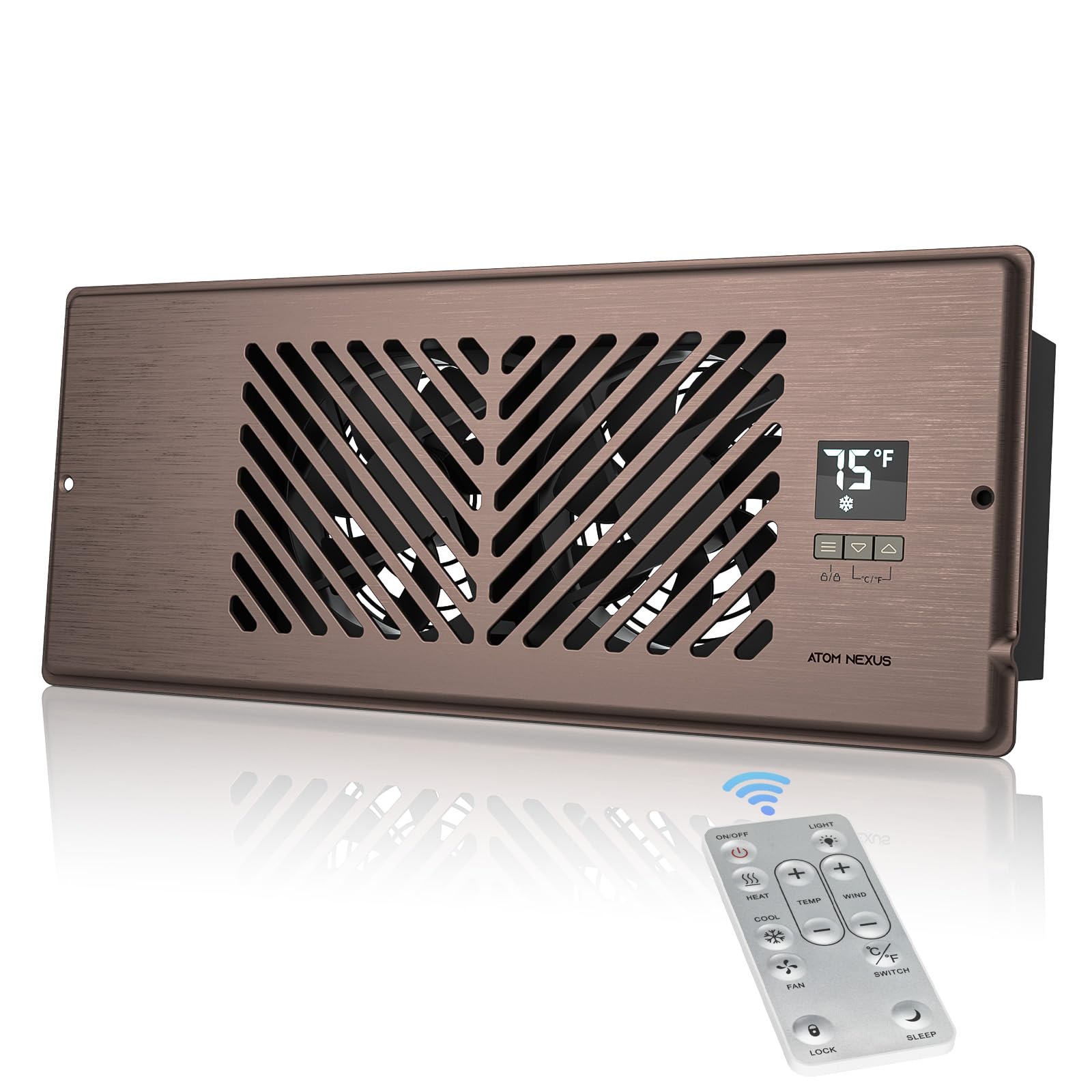 Atom Nexus Quiet Register Booster Fan Fits 4   X12    Register Holes, Smart Vent Booster Fan With Thermostat & Remote Control, 1