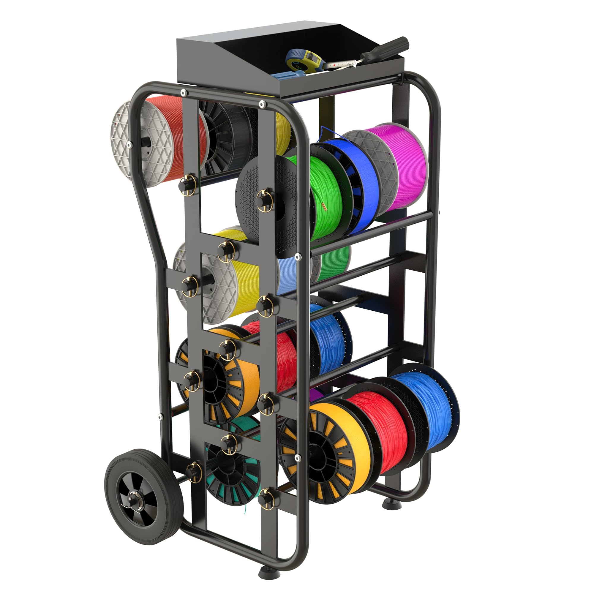 BERPET Wire Spool Rack with Wheels, Heavy Duty Cable Caddy Adjustable Rods