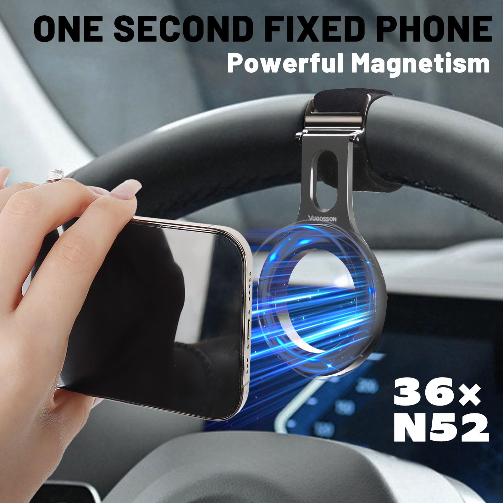 Magnetic Phone Holder For Car, Steering Wheel Phone Mount Fits Magsafe Car Mount[Strong Magnet & Aluminum Alloy], Steering Wheel