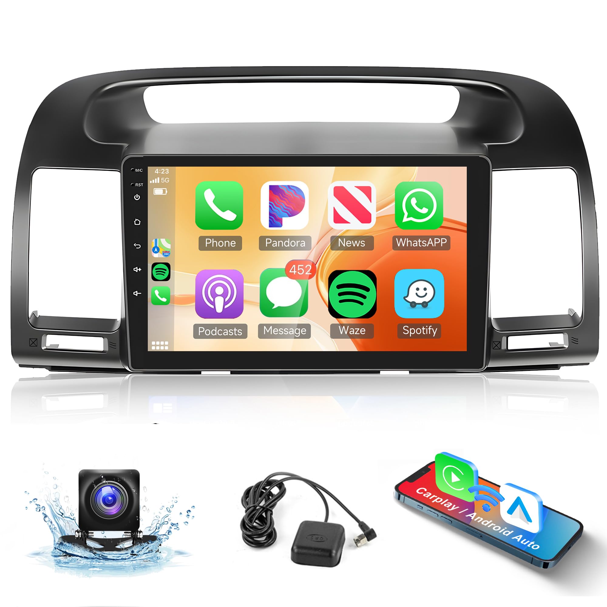 Android Car Stereo Apple Carplay For Toyota Camry 2000 2001 2002 2003 2004 2005 2006, Rimoody 9 Inch Touch Screen Car Radio With