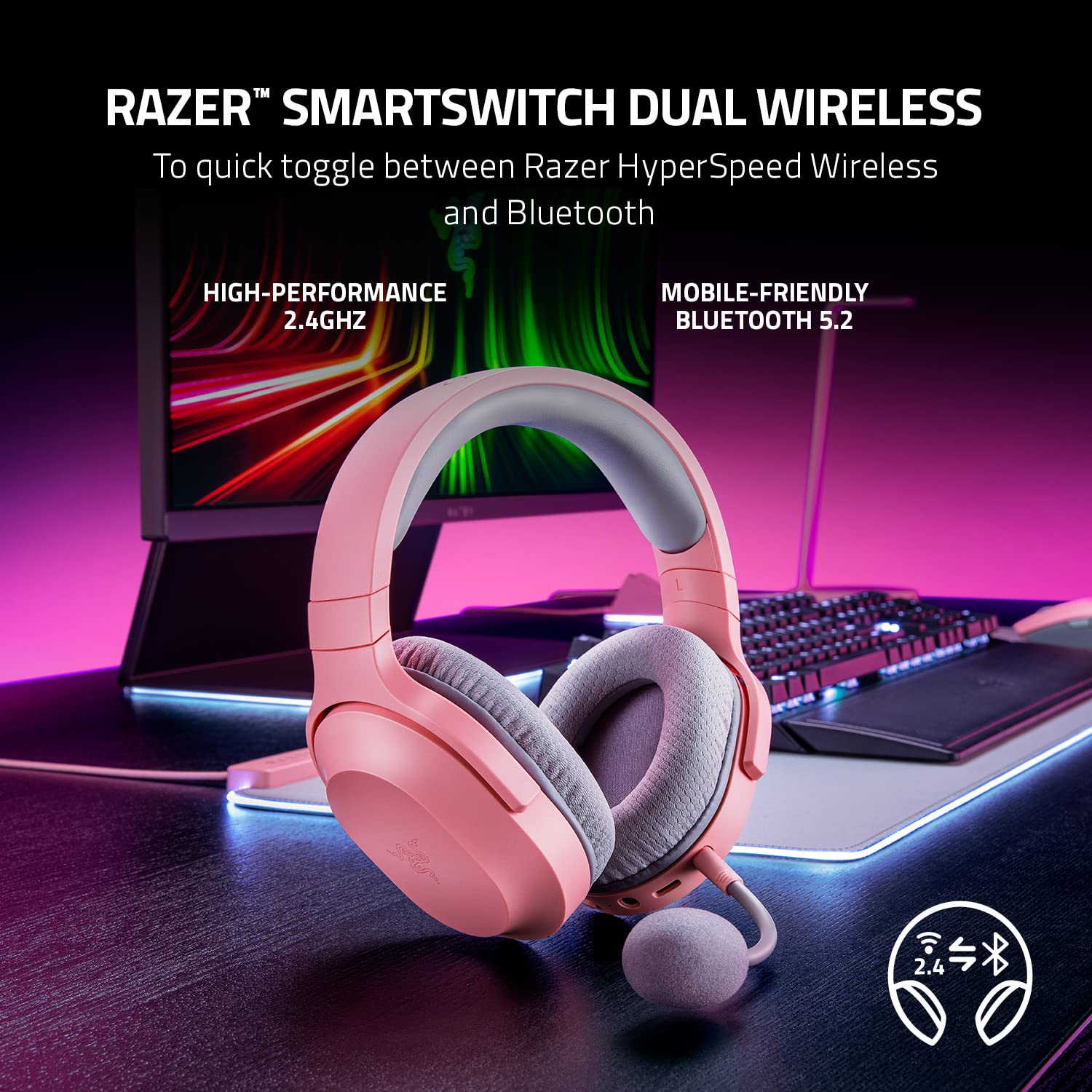 Razer Barracuda X Wireless Gaming & Mobile Headset (Pc, Playstation, Switch, Android, Ios): 2.4Ghz Wireless + Bluetooth   Lightw