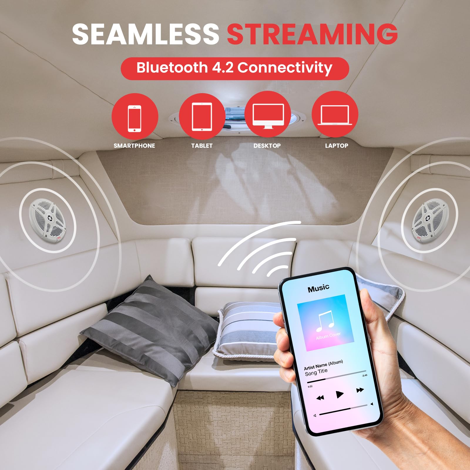 6.5 Inch Bluetooth Marine Speakers - 2-Way Ip-X4 Waterproof And Weather Resistant Outdoor Audio Dual Stereo Sound System With 60