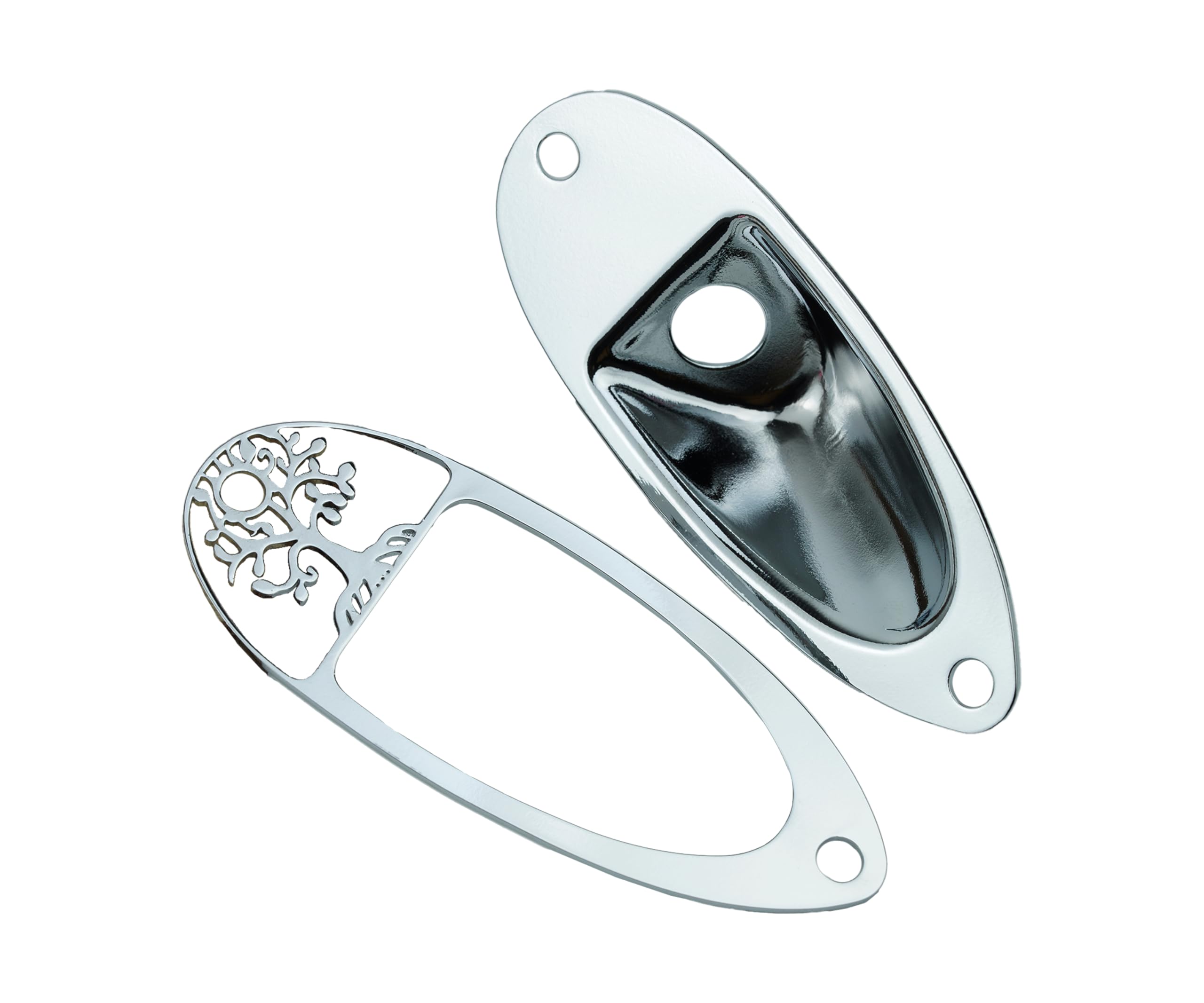 Guyker Guitar Input Jack Plate, Iron Oval Boat Shape Jackplate Socket Ferrule Output Curved GJ008 Chrome + GJ007 Cover Combo Set