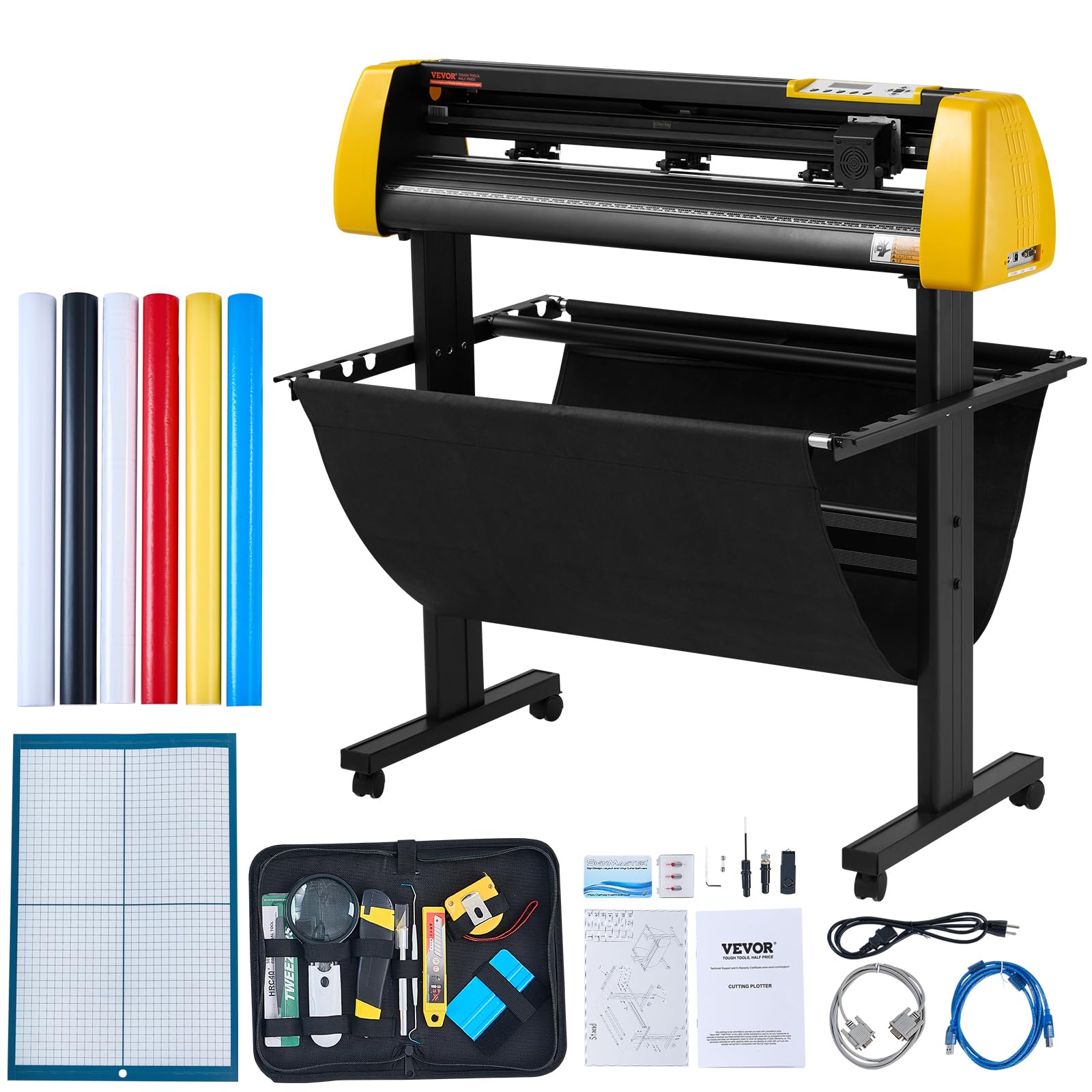 VEVOR Vinyl Cutter Machine, 34 in / 870 mm Max Paper Feed Cutting Plotter, Automatic Camera Contour Cutting LCD Screen Printer w