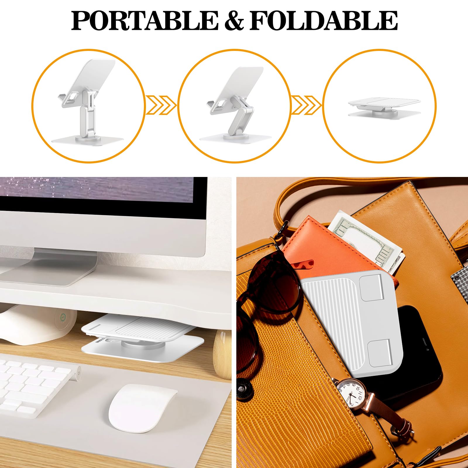 Ocyclone For Ipad Stand For Desk 360 Rotating Adjustable Portable Monitor Tablet Holder, White