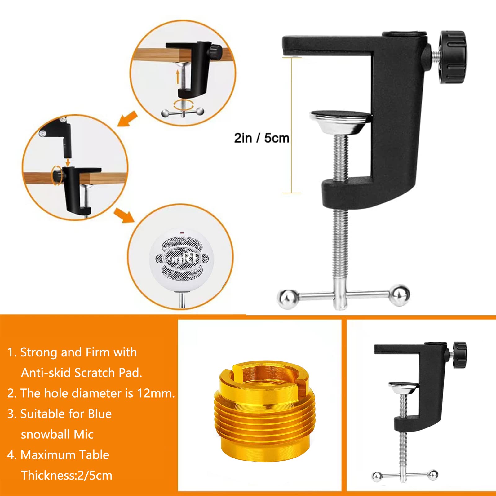Snowball Mic Boom Arm   Heavy Duty Mic Boom Arm Desk Mount Adjustable Suspension Mic Stand Compatible With Audio Technica At2020