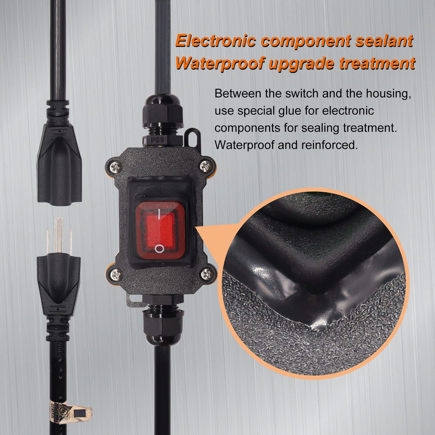 Weideer Extension Cord With Inline Switch On/Off Ip67 Waterproof 20A 250V 16Awg 2Ft 3Pin Outlets Plugs Power Cord Red Led Rocker