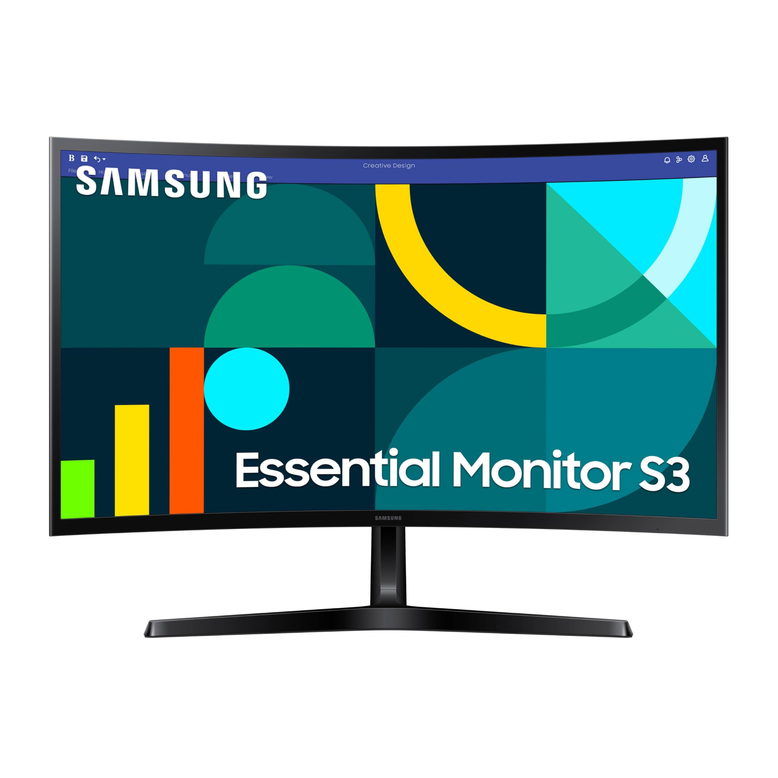 SAMSUNG 27 Essential S3 (S36GD) Series FHD 1800R Curved Computer Monitor, 100Hz, Game Mode, Advanced Eye Comfort, HDMI and D-sub