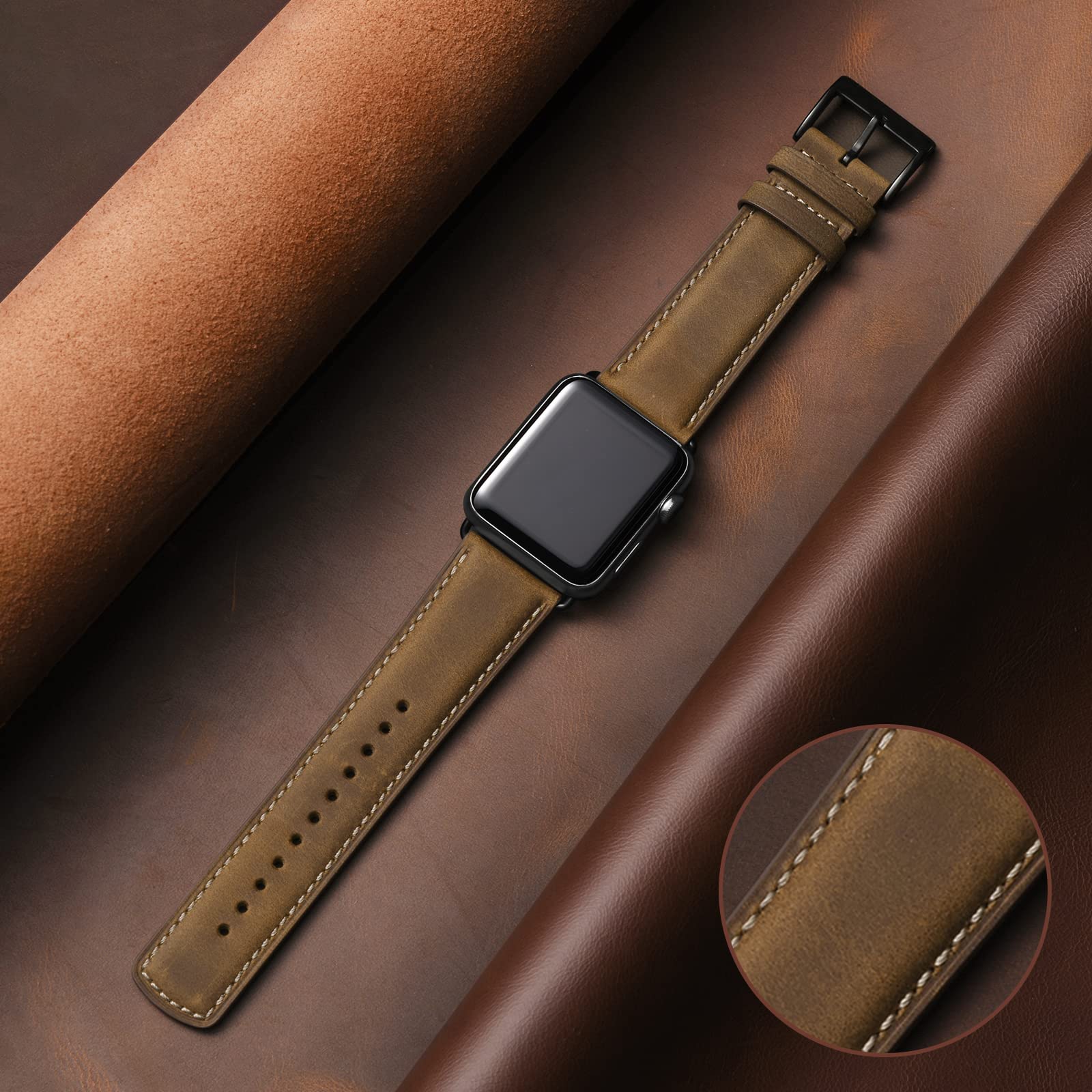 Sunfwr Leather Bands Compatible With Apple Watch Band 41Mm 40Mm 38Mm For Men Women, Top Grain Genuine Leather Replacement Strap
