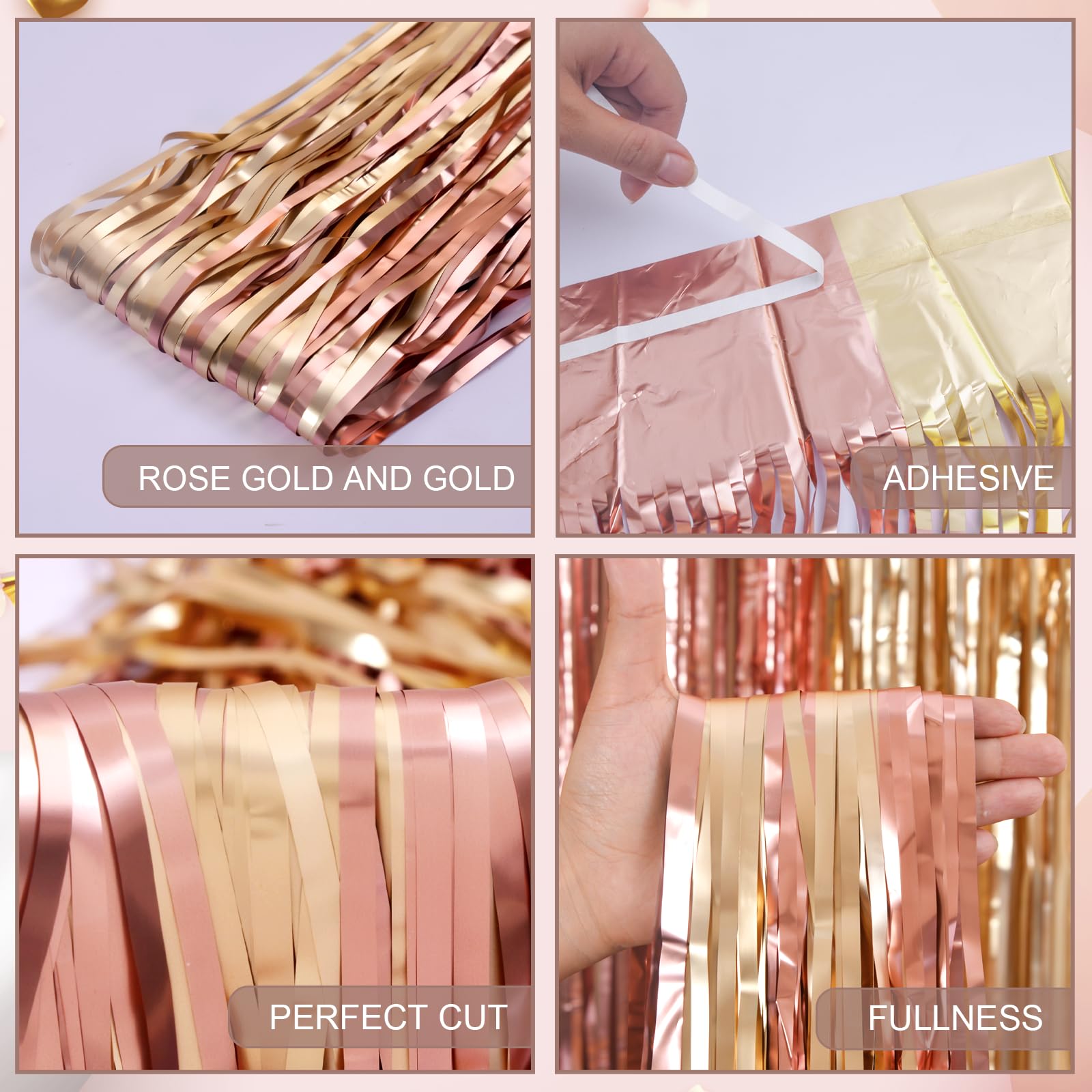 Lolstar 2 Pack Rose Gold Birthday Decorations, 3.3X6.6Ft Pink And Gold Foil Fringe Curtains, Tinsel Streamers Backdrop Photo Boo