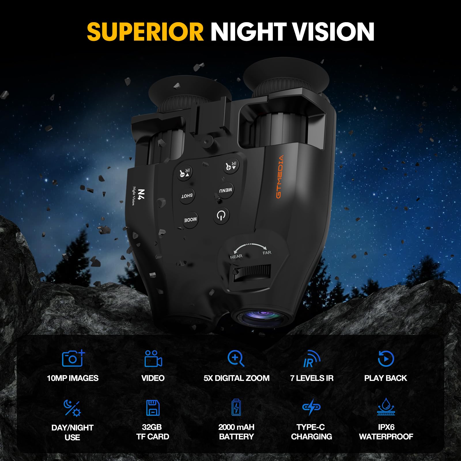 Xytec Night Vision Goggles, Head Mounted Digital Infrared Night Vision Binoculars For Adults, 5X Digital Zoom, Hd Large Screen B