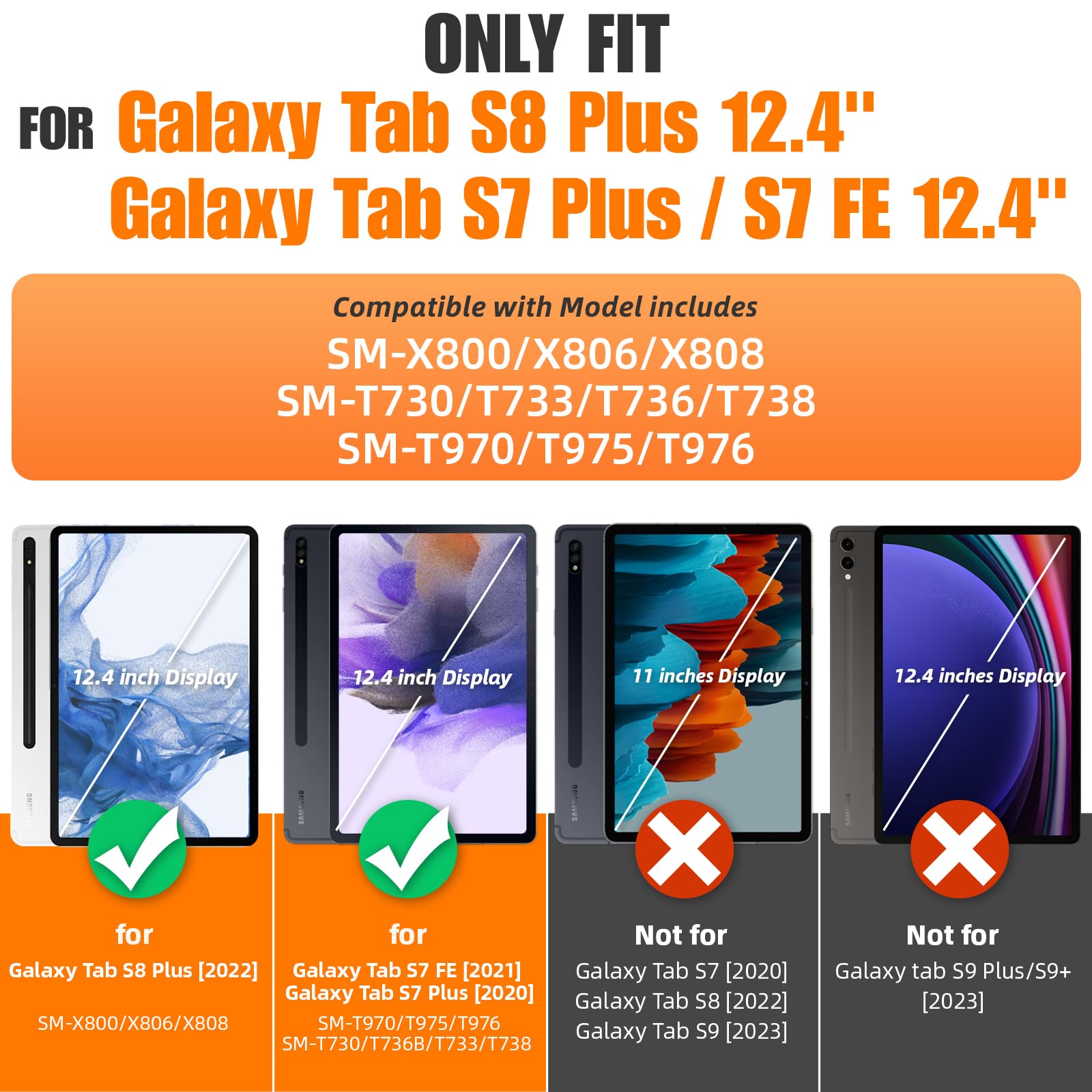 Seymac Stock Case For Samsung Galaxy Tab S8 Plus/ S7 Fe Case 12.4'' With Screen Protector Pencil Holder [360 Rotating Hand Strap