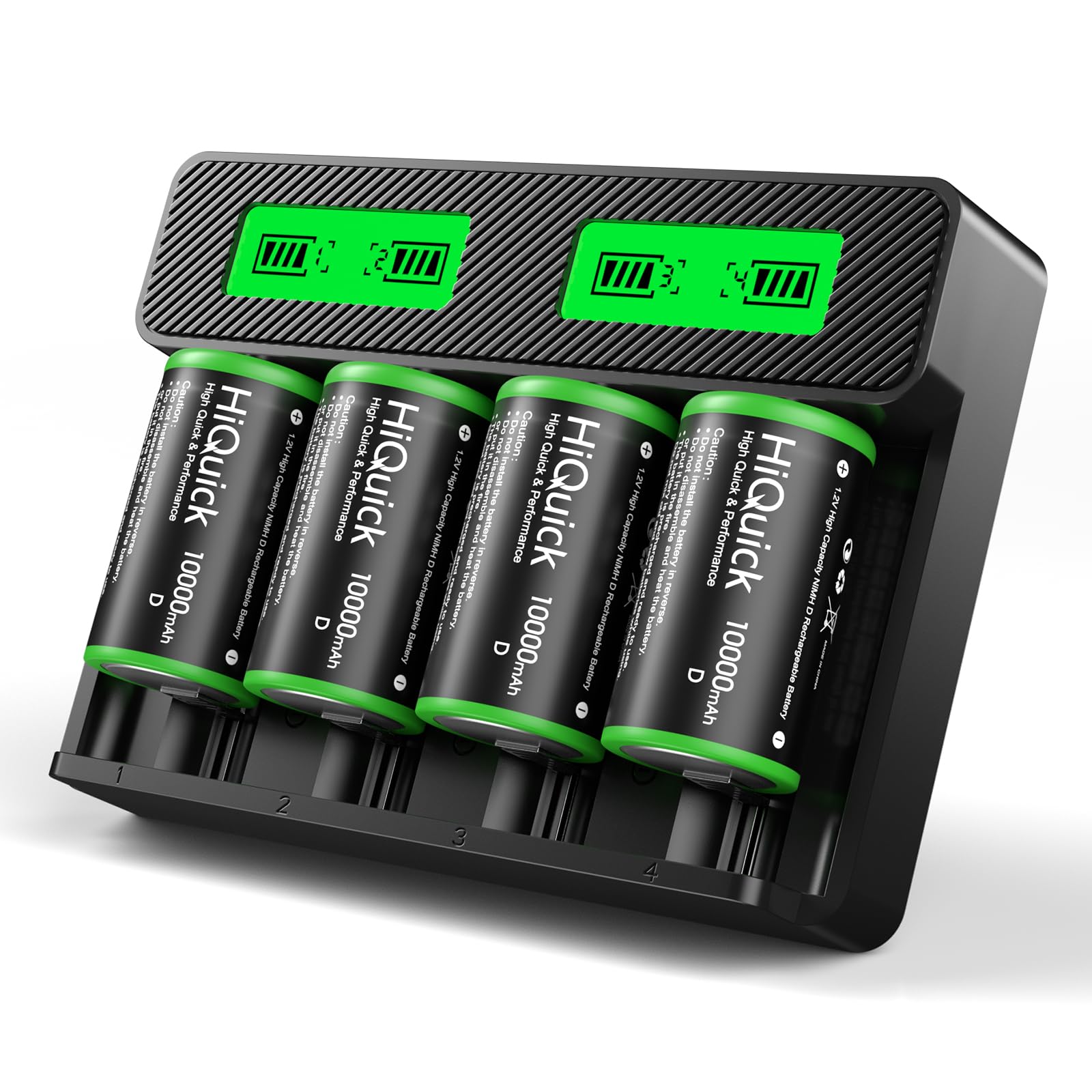 Hiquick Rechargeable D Batteries With Charger, 4 Bay Lcd Universal Battery Charger For 3.7V Lithium Ion 18650 21700 14500 26650