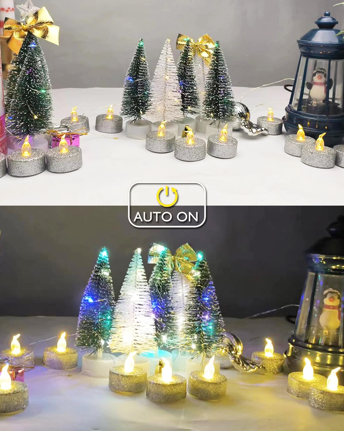 Oneihomm Silver Flameless Tealight Candles With Timer,Glitter Battery Operated Tea Lights For Event, Christmas Decorations,Anniv