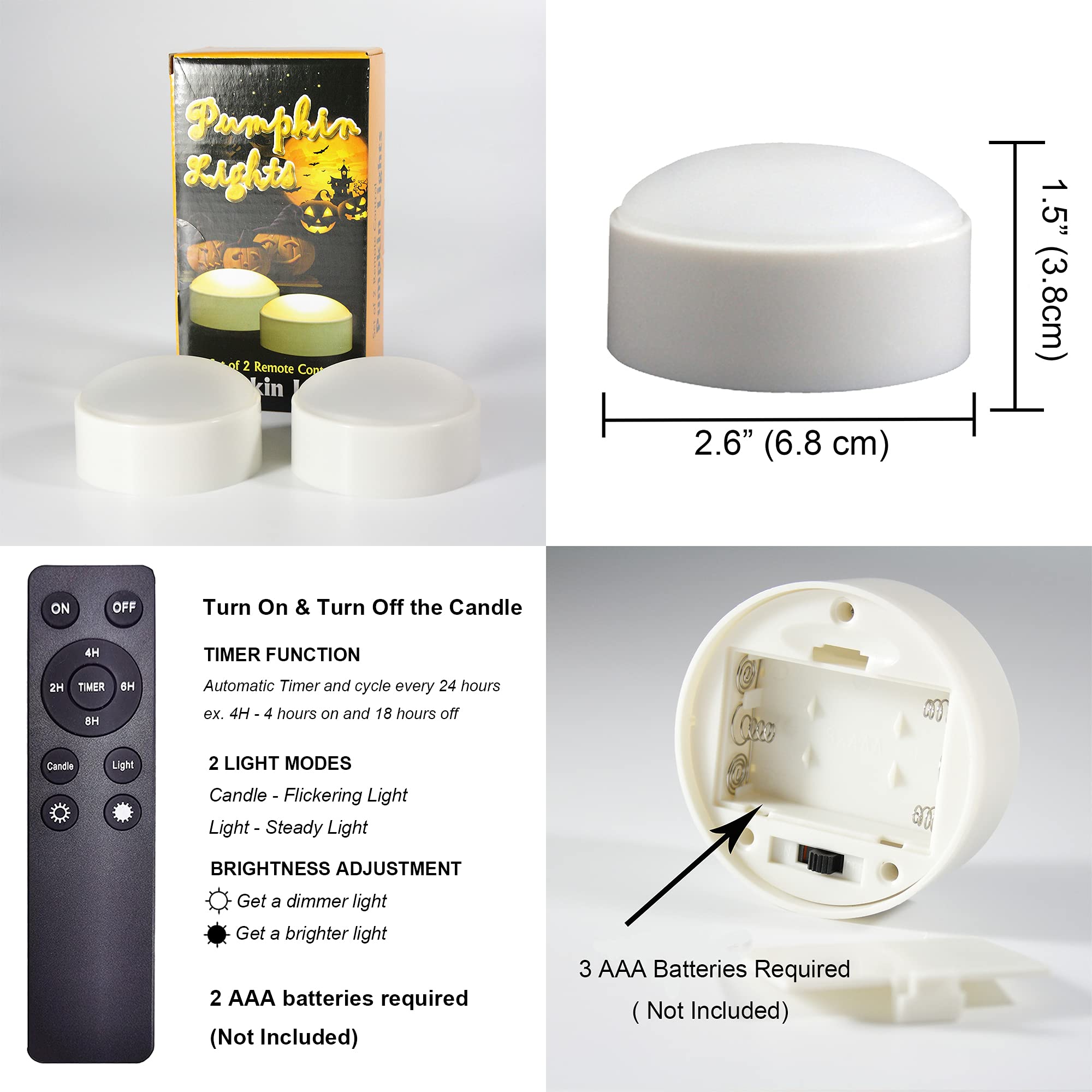 Izan 4 Pack Battery Operated Led Pumpkin Lights With Remote And Timer, Bright Flickering Flameless Candle Set For Pumpkin D  Cor