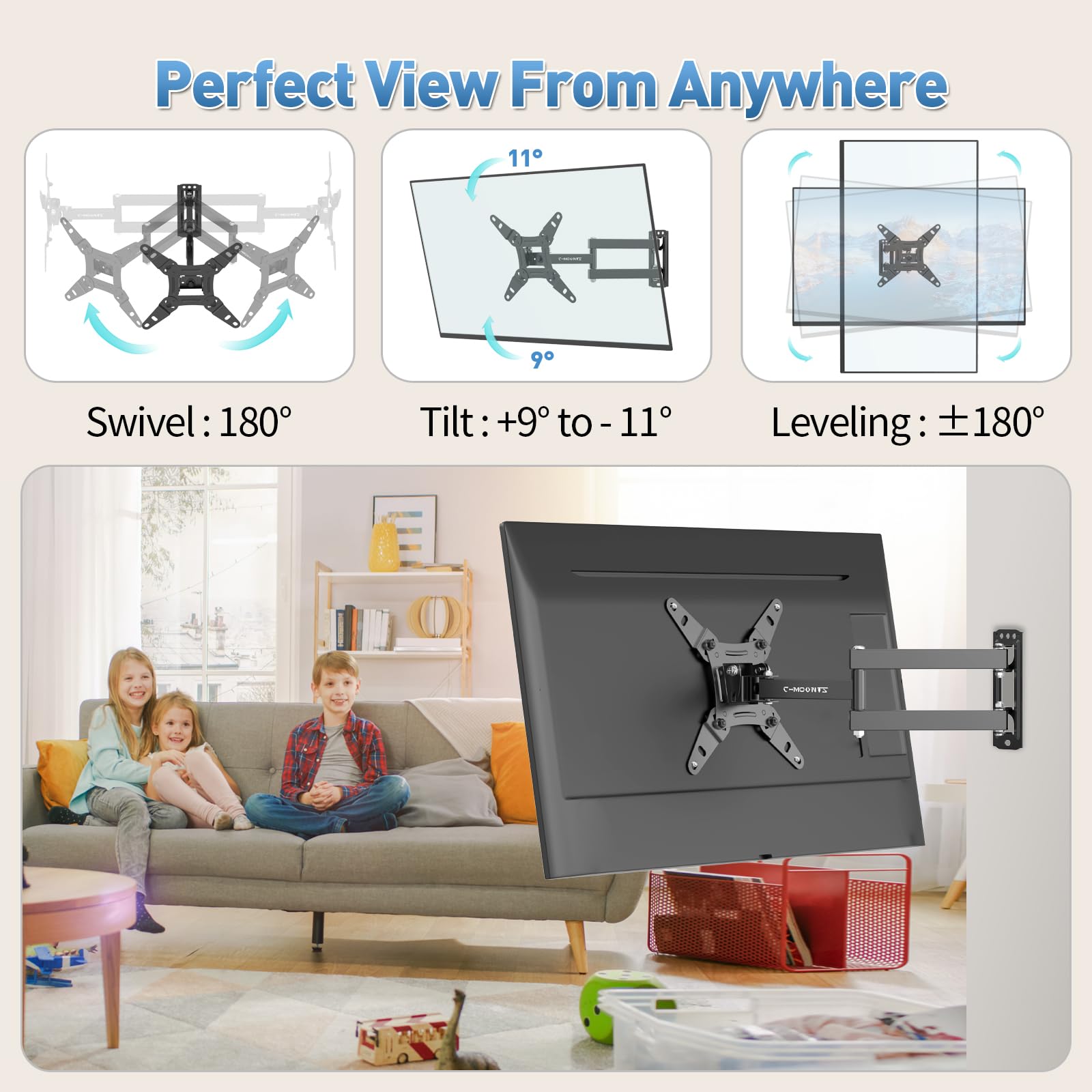 C Mounts Full Motion Tv Wall Mount With Swivel,Extension And Tilt For Most 13 42 Inch Led Lcd Flat Screen Tvs & Monitors, Holds
