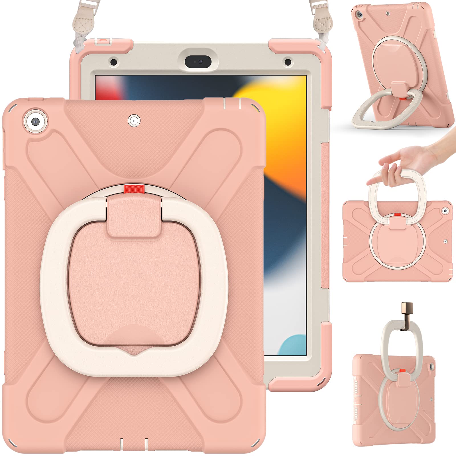 Braecn Case For Ipad 9Th/8Th/7Th Gen, Protective Kids Silicone Case With Shoulder Strap, Handle Grip, Stand, Built In Screen Pro