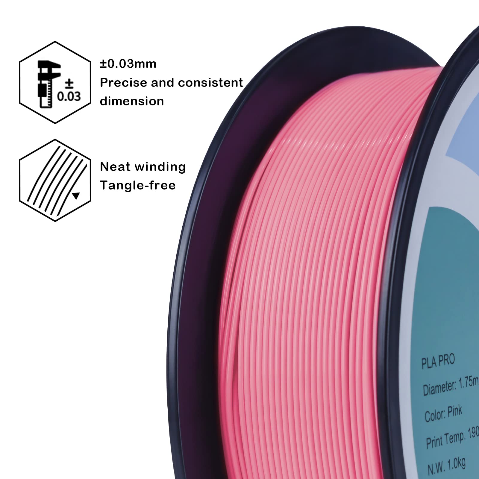 Ziro Pla Filament 1.75Mm,3D Printer Filament Pla Pro Basic Color Series 1.75Mm 1Kg(2.2Lbs), Dimensional Accuracy +/  0.03Mm,Pink