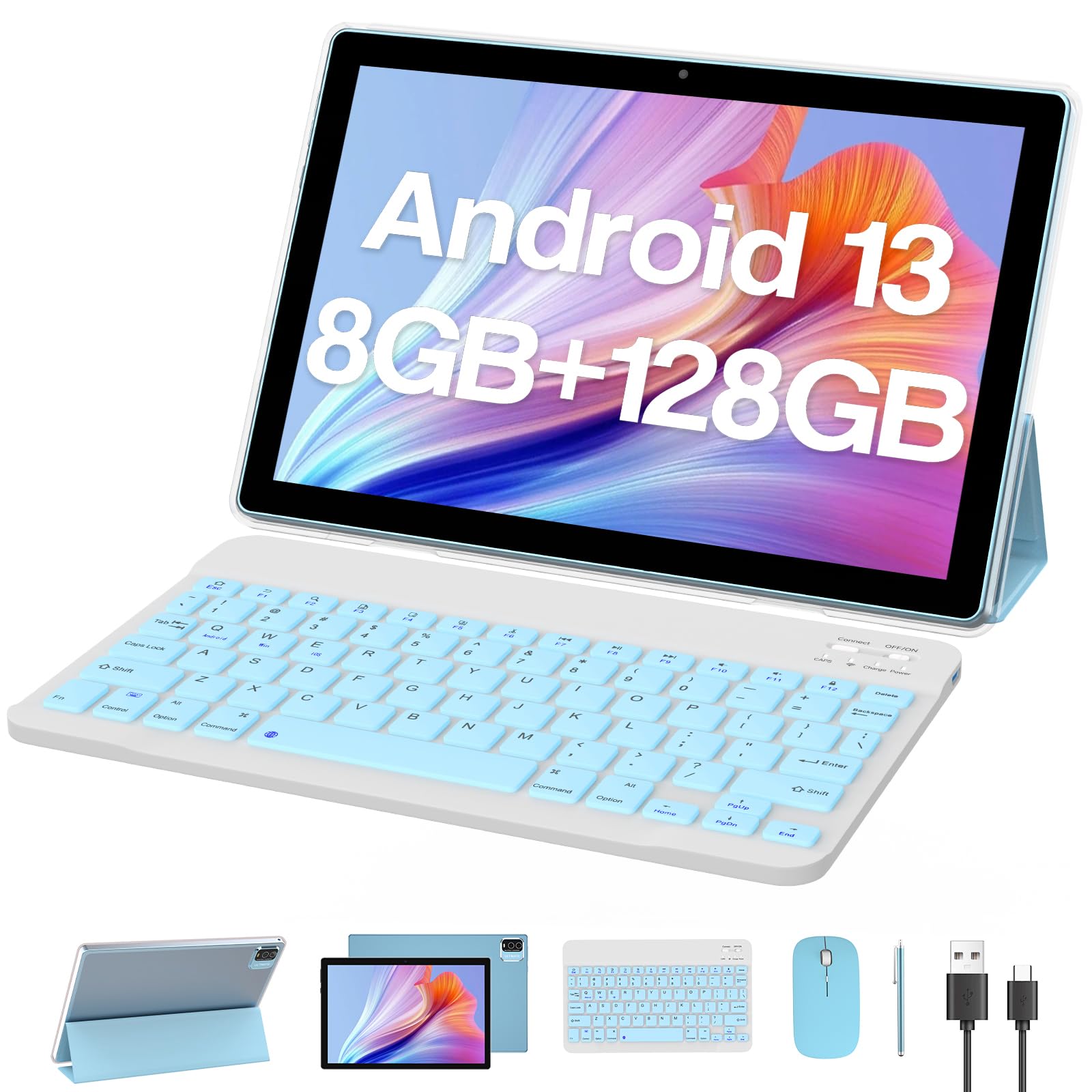 ZZB Tablet with Keyboard 10 inch Tablets Android 13 Tableta 2 in 1 Tablet 8GB+128GB/1TB Expansion Game Tab Included Case Wireles