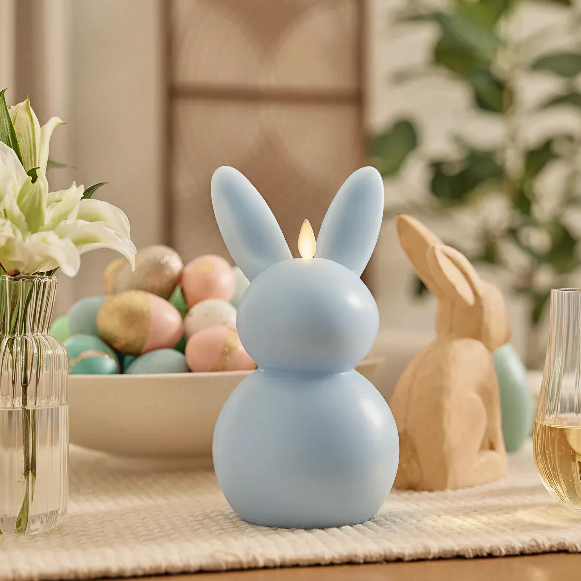 Luminara Easter Bunny Candle- 4.5 x 4.5 x 8.5- Flameless Real-Flame Holiday-Inspired Decor- AA Batteries- Flickering LED Flame (