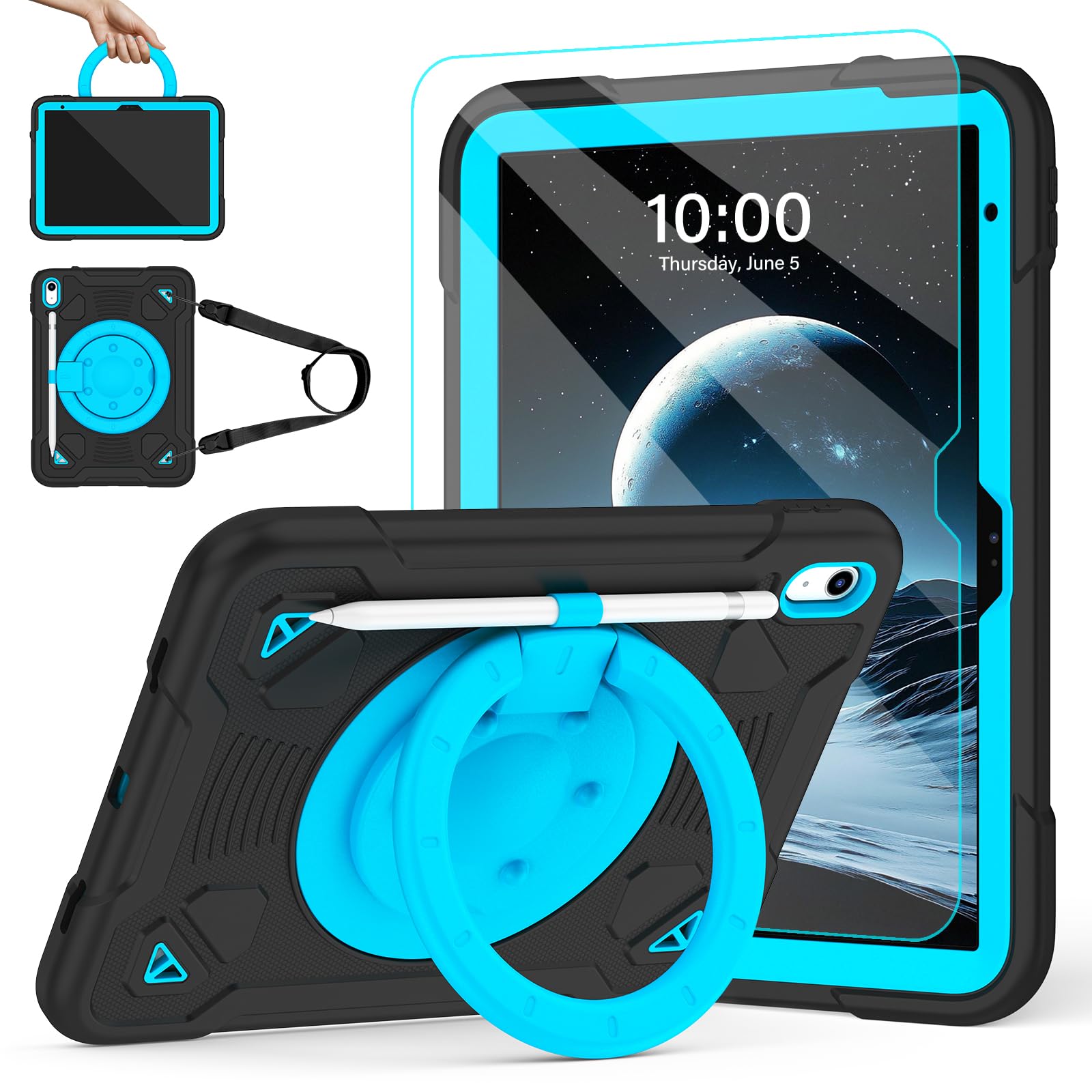 TOMORRY for iPad (A16) 11th Generation 11 Inch 2025/iPad 10th Generation 10.9 Inch 2022 Case with Screen Protector 360Rotating S