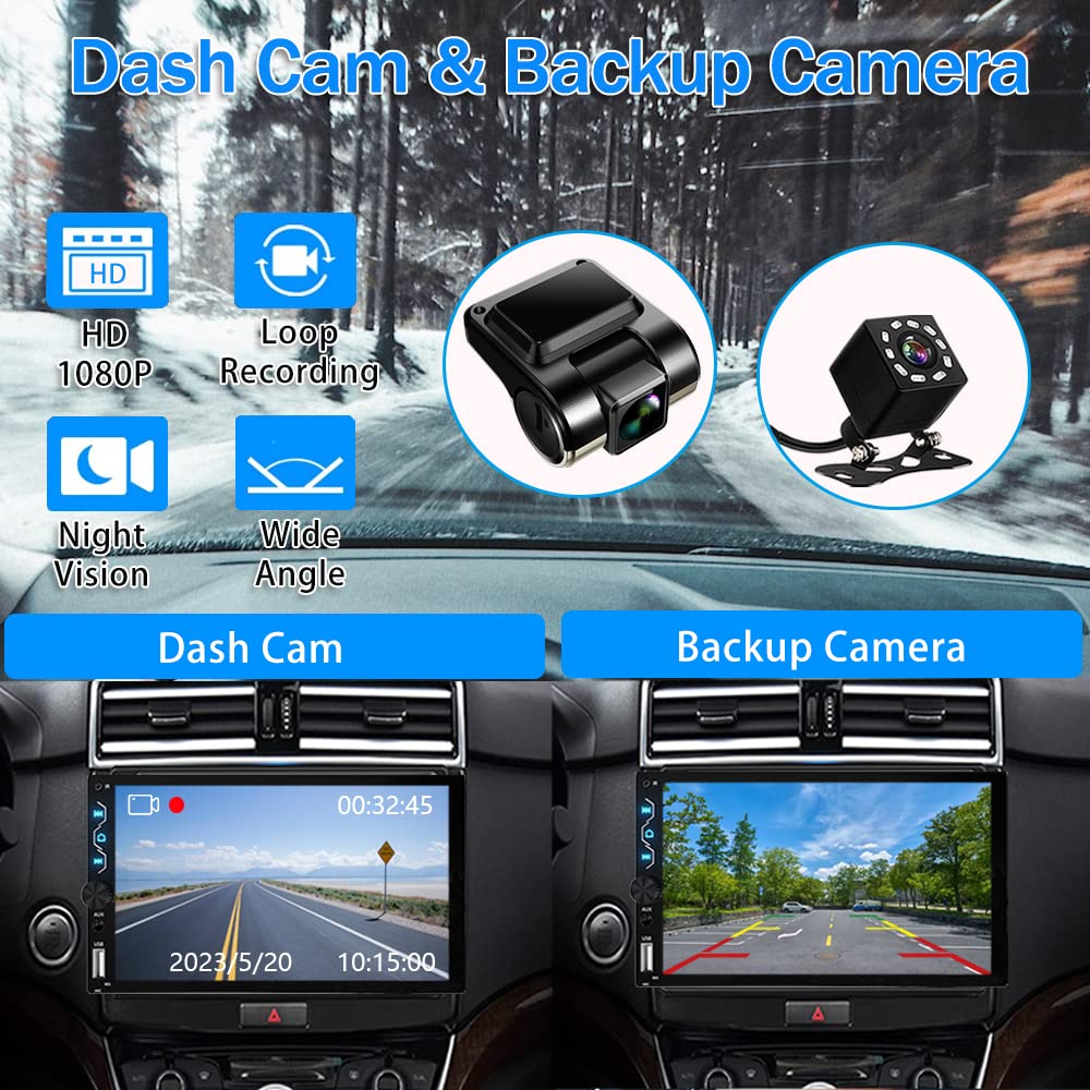 Leadfan Double Din Car Stereo With Dash Cam,7 Inch Full Hd Touchscreen Car Stereo Receiver Support Carplay And Android Auto,Car