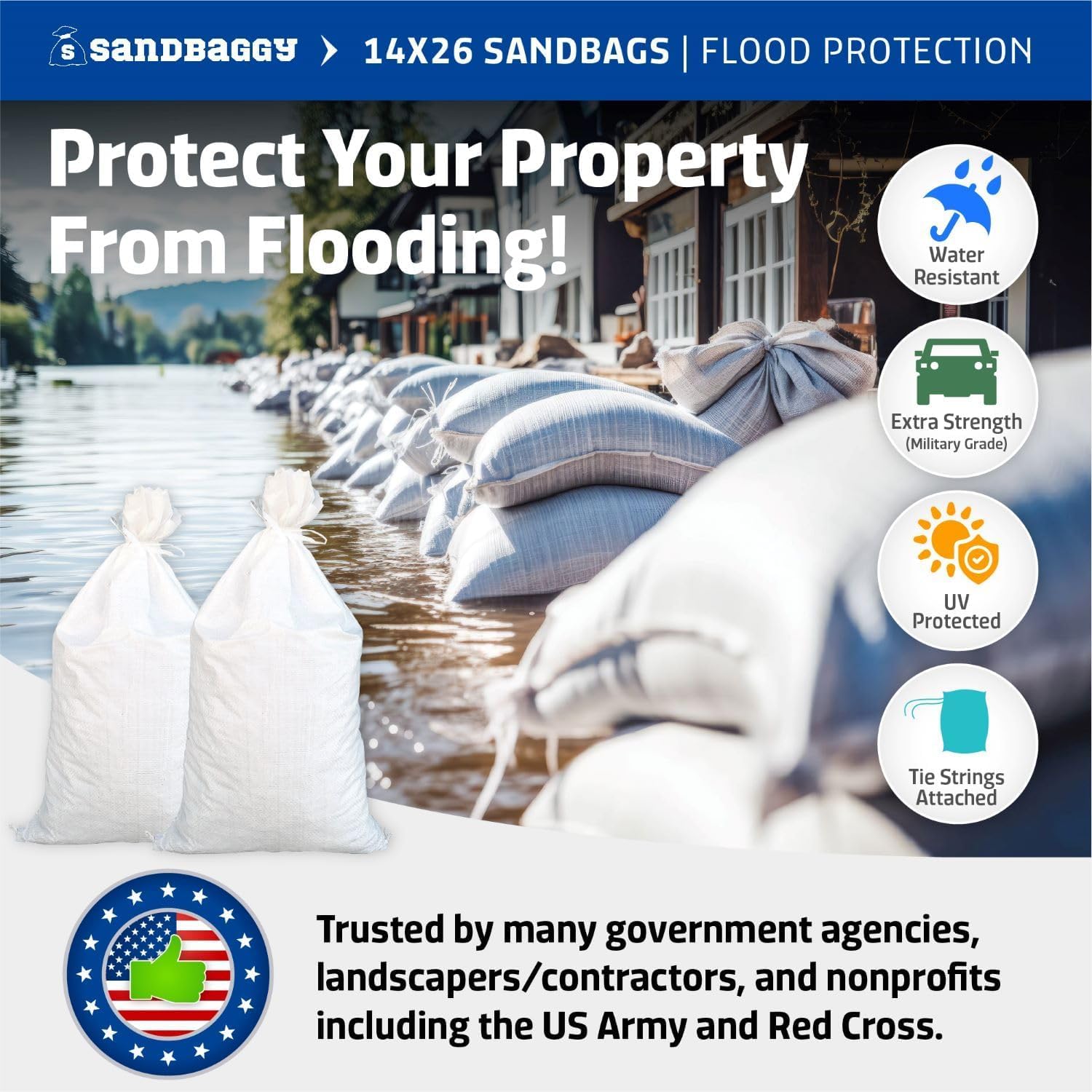 Sandbaggy Sandbags (14'' X 26'') | Military Grade | Protects Homes & Businesses From Flooding | Sand Bags Trusted By Us Military