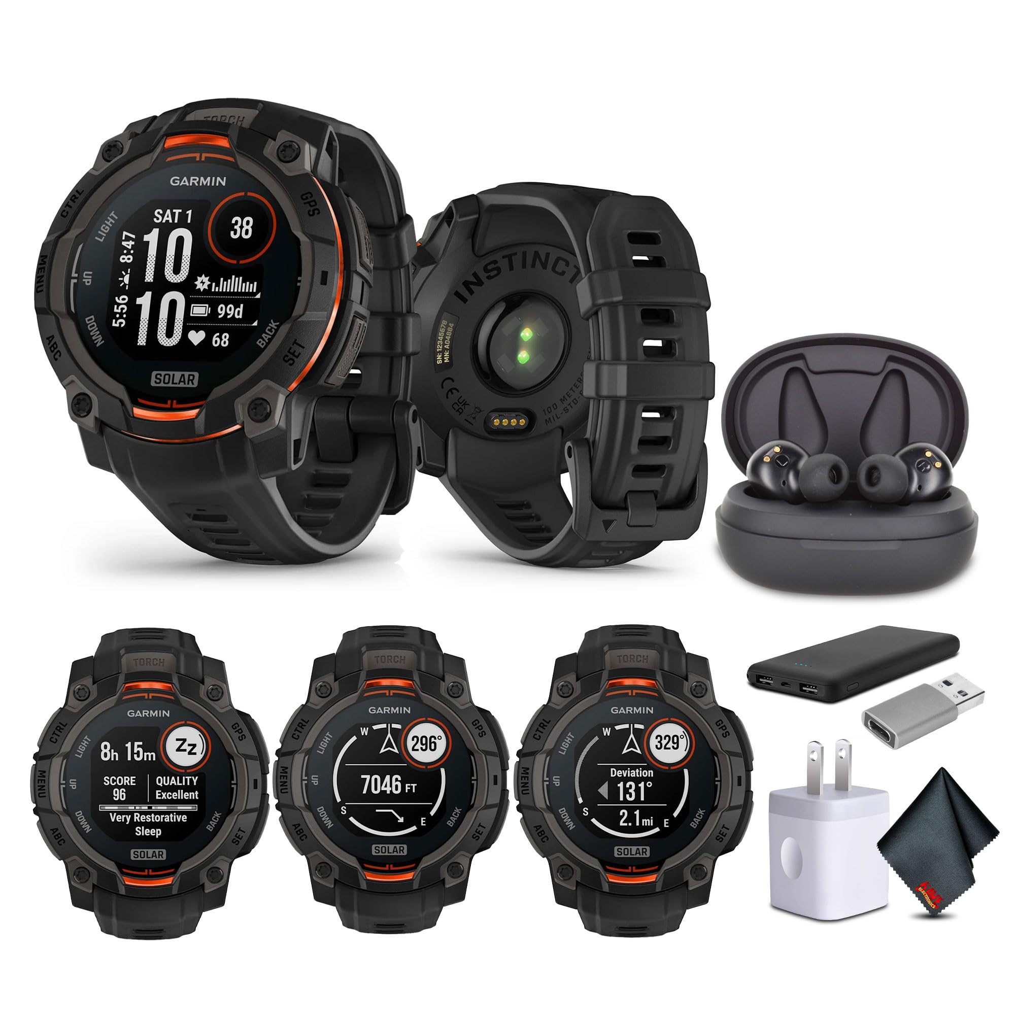 Garmin Instinct 3 45Mm, Solar Charged Display, Rugged Outdoor Gps Smartwatch, Metal-Reinforced Bezel, Built-In Flashlight, Black