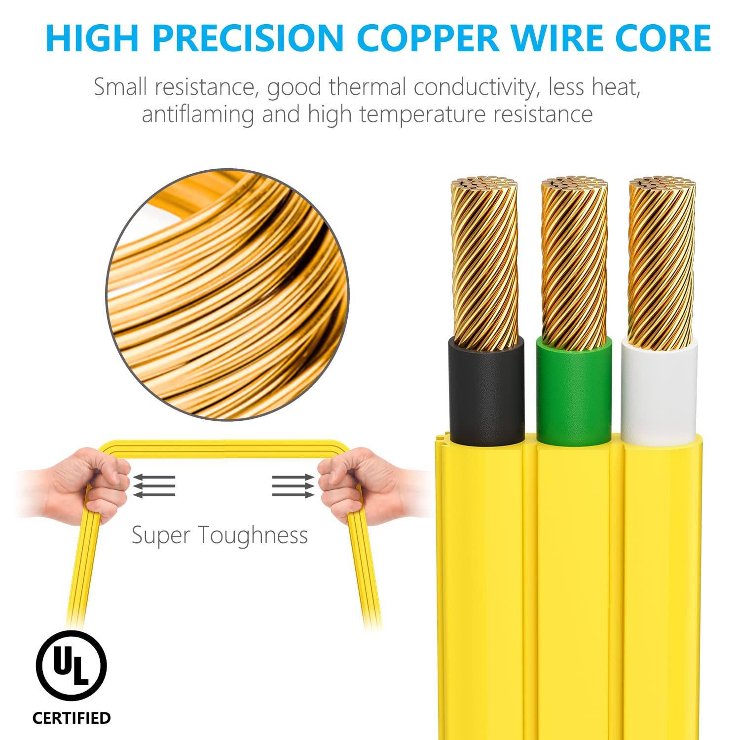 K Kasonic   6 Feet 3 Outlet Extension Cord With Flat Plug   Triple Extension Wire Grounded Multi Outlet For Indoor Use, Ul Liste